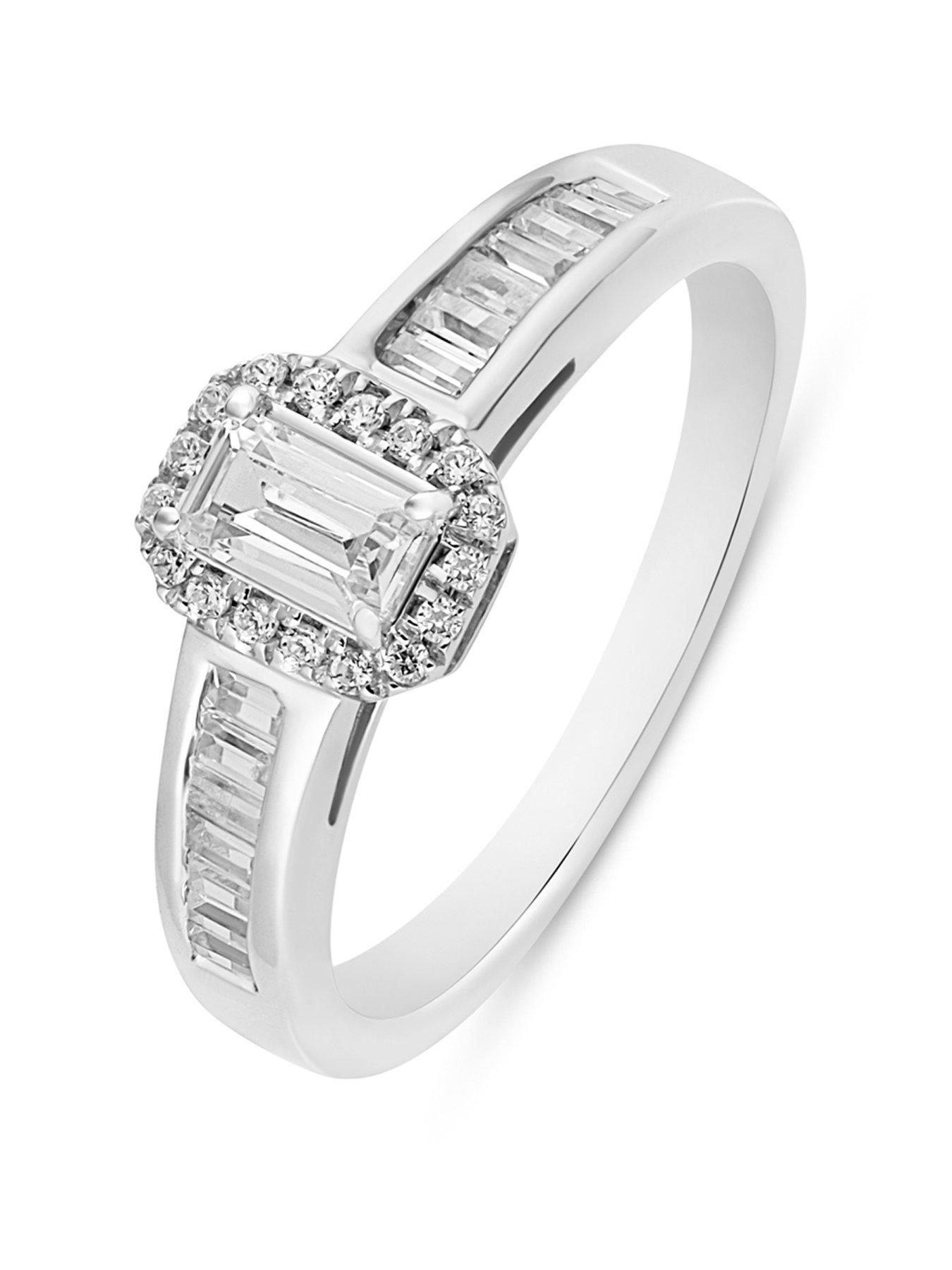 Love DIAMOND EMERALD CUT HALO SOLITAIRE WITH BAGUETTE SHOULDERS - LAB GROWN