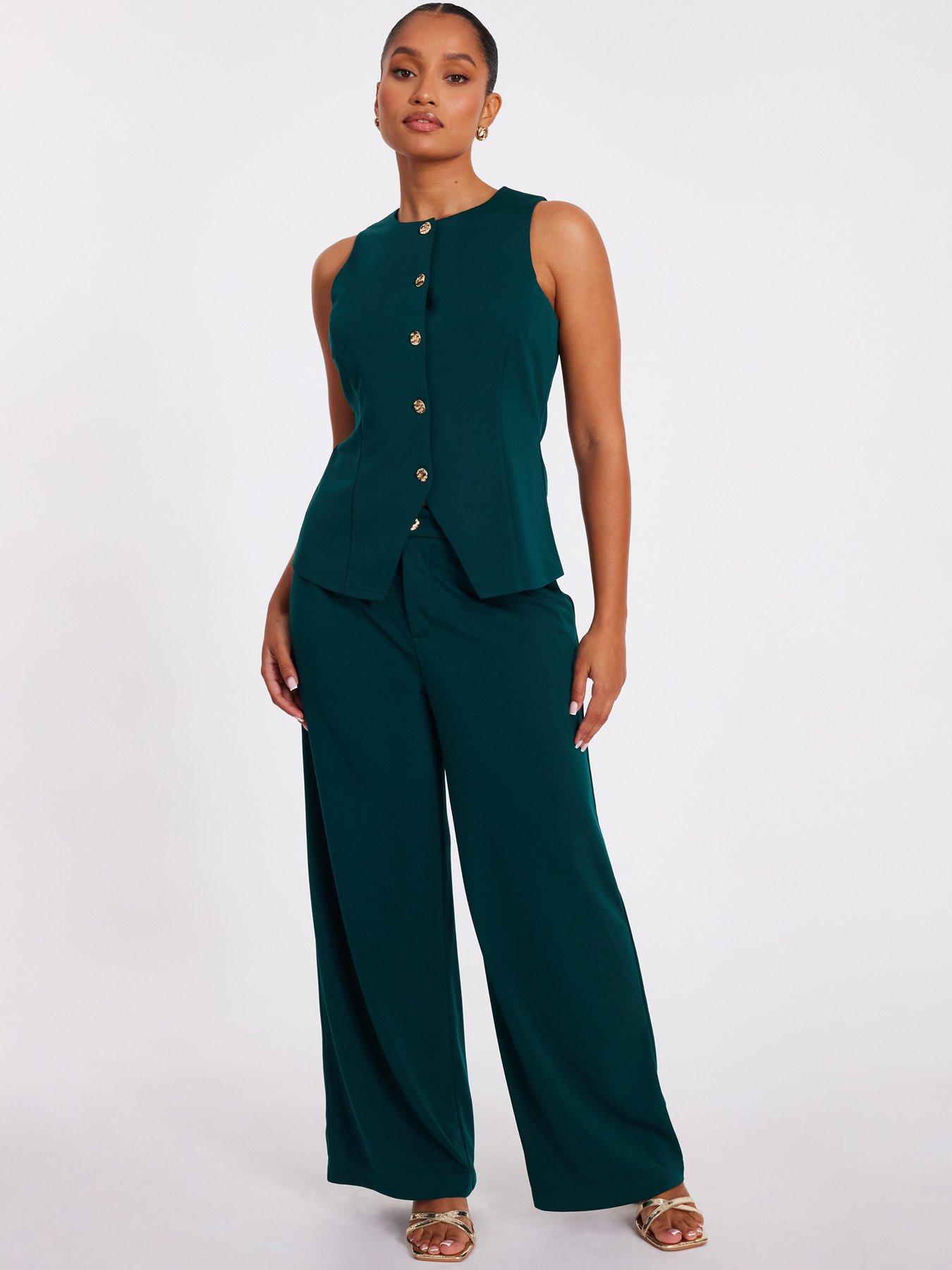 undefined Petite Bottle Green Wide Leg Trousers