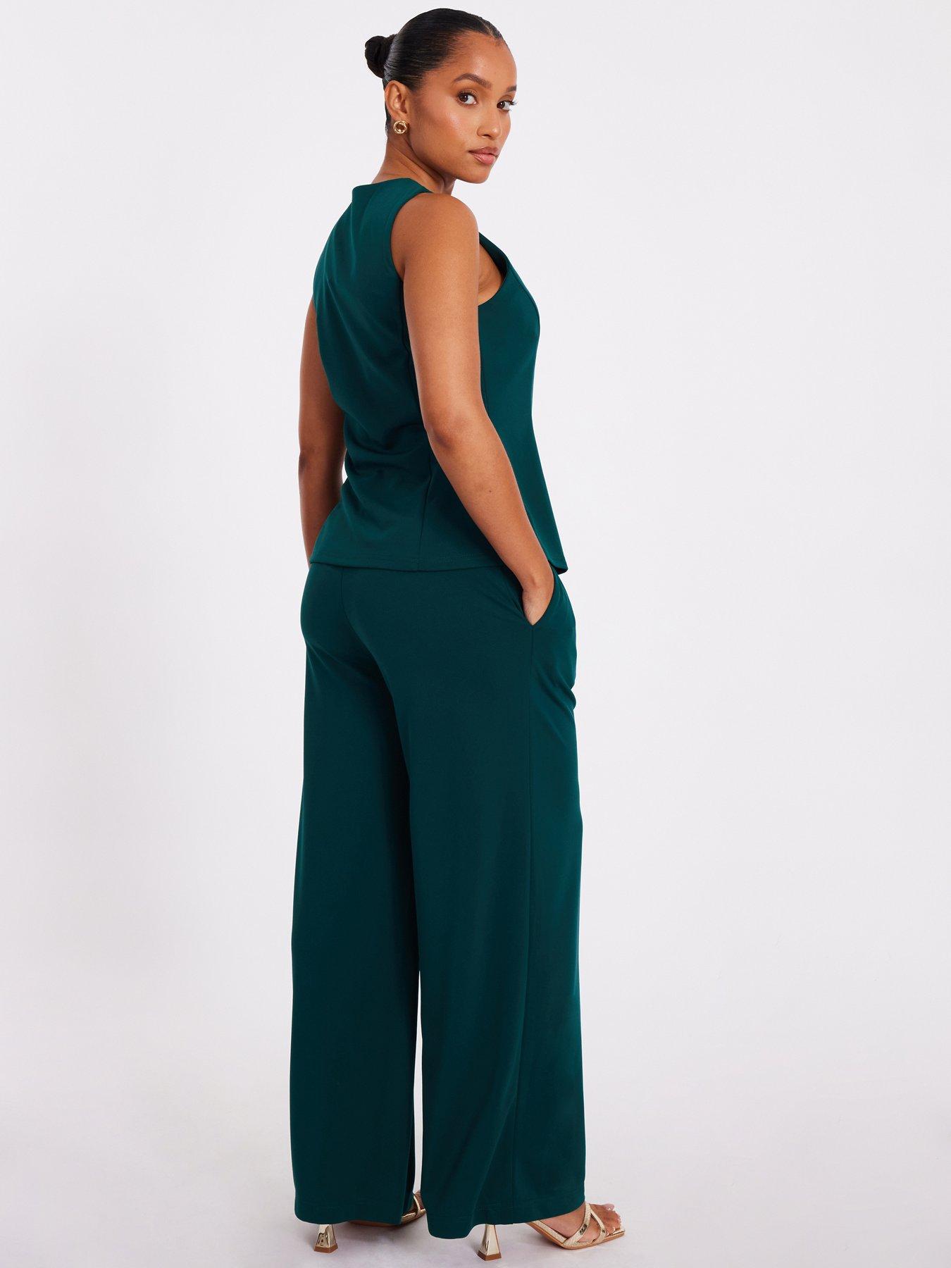 Image 2 of 6 of Quiz Petite Bottle Green Wide Leg Trousers