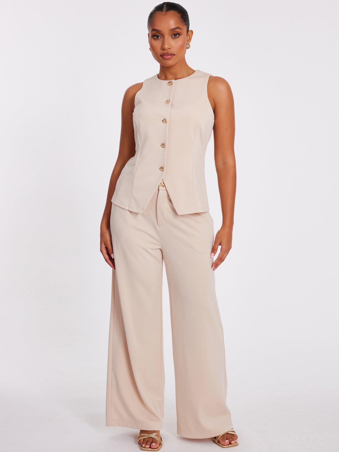 undefined Petite Stone Wide Leg Trousers