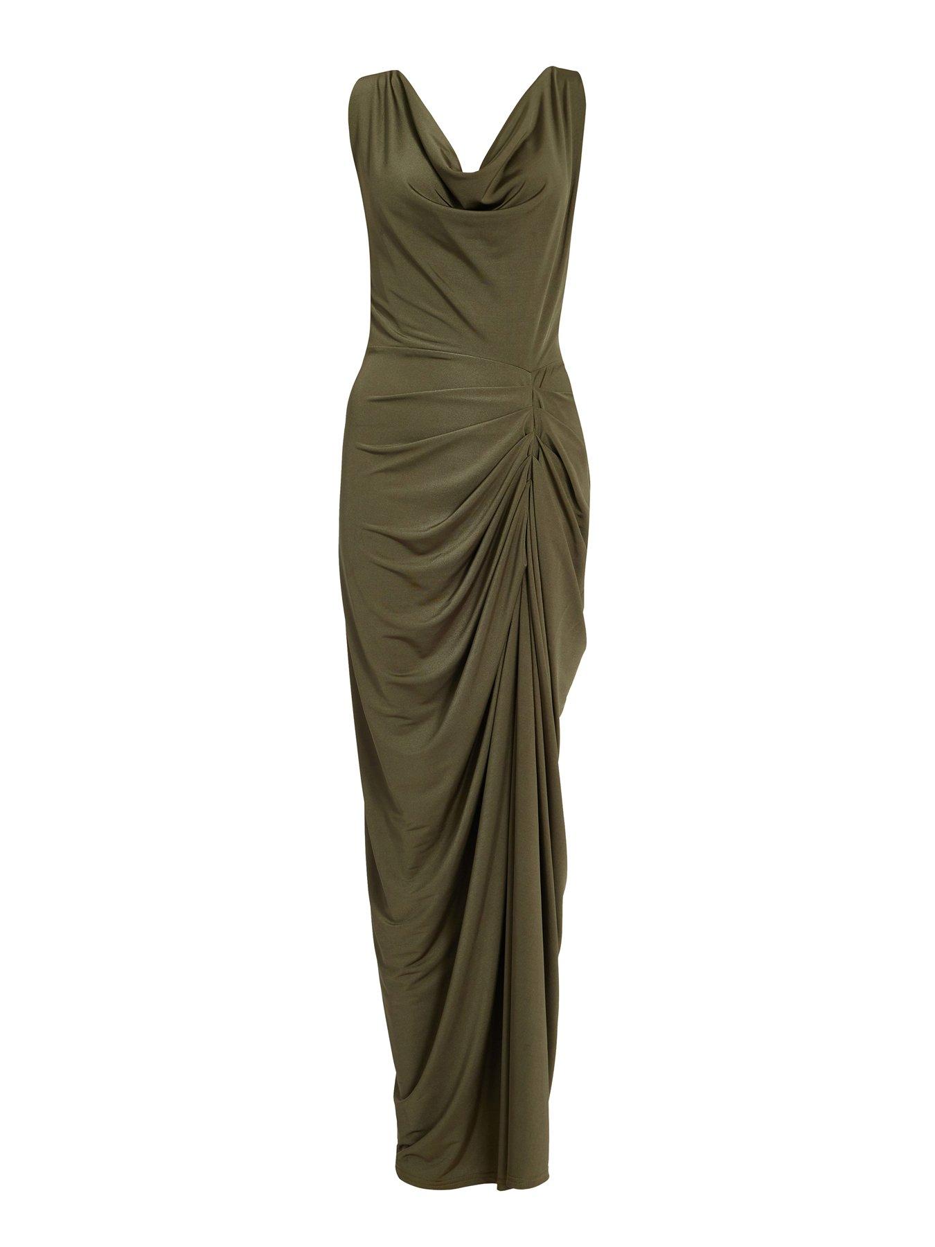 Image 4 of 5 of Quiz Khaki Cowl Neck Midi Dress