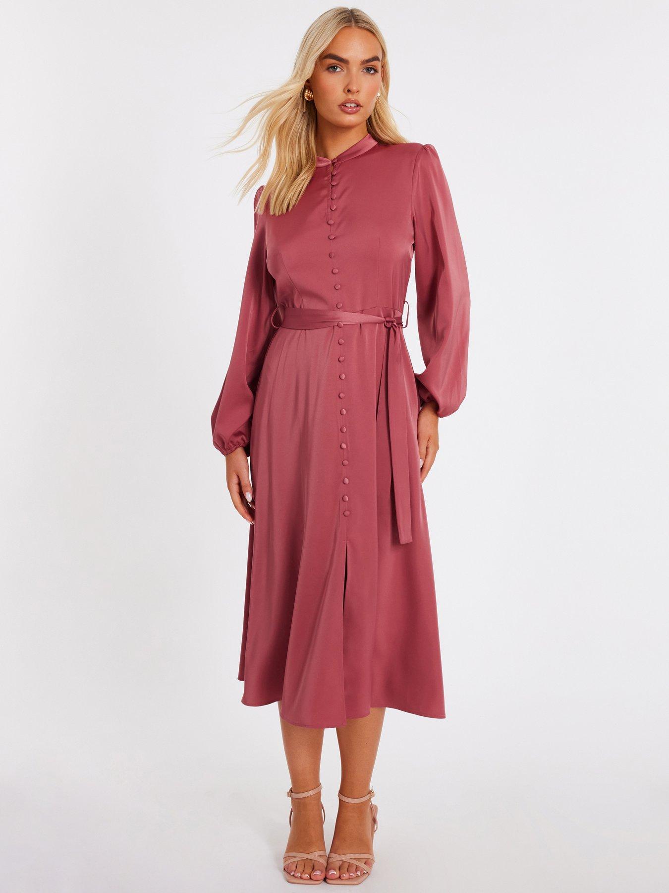 undefined Mauve Satin Button Front Midaxi Dress