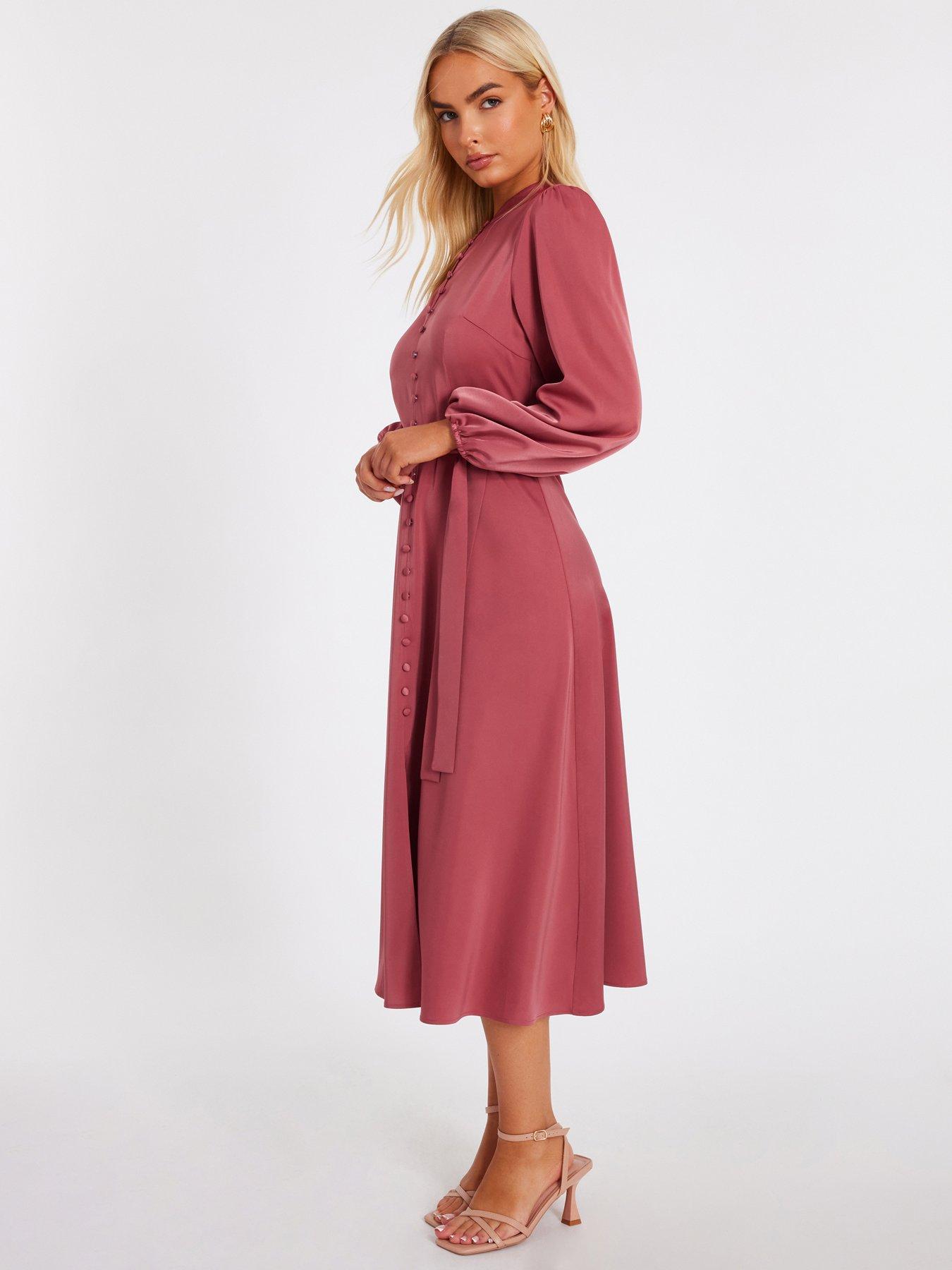Image 3 of 6 of Quiz Mauve Satin Button Front Midaxi Dress