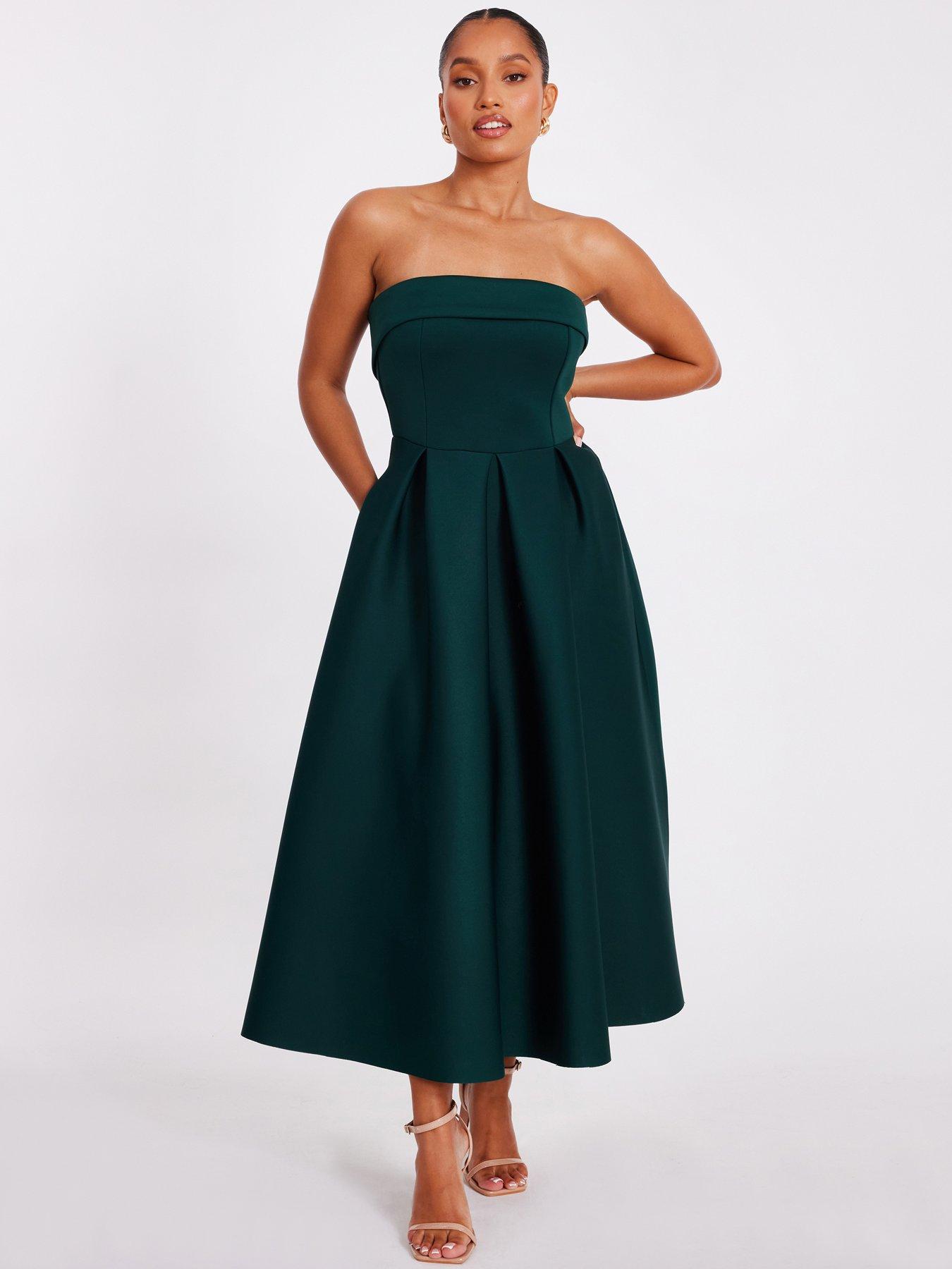 undefined Petite Bottle Green Bandeau Skater Dress