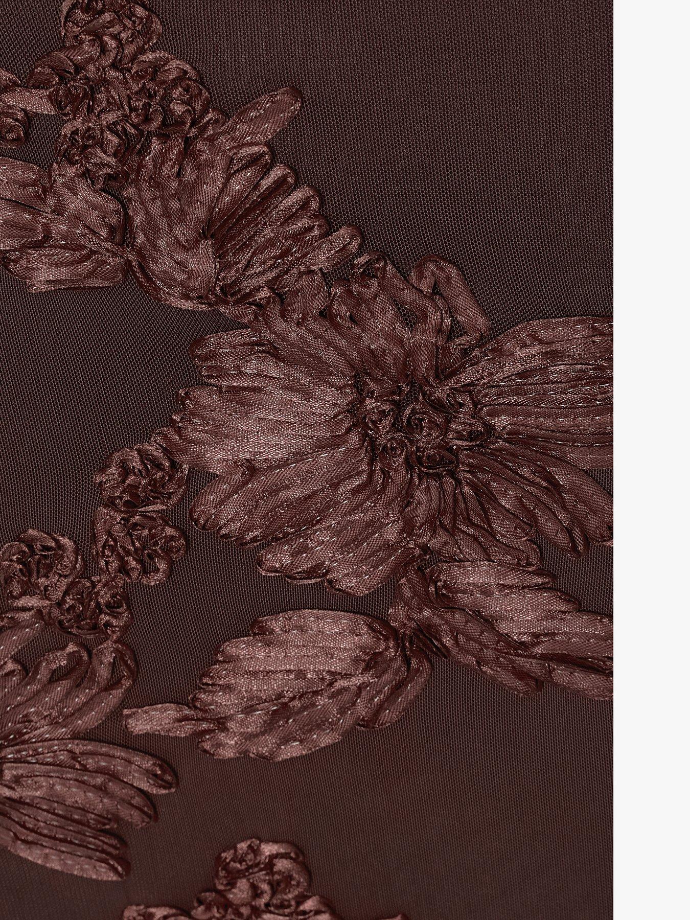 Image 6 of 6 of Quiz Petite Brown Floral Applique Midaxi Dress