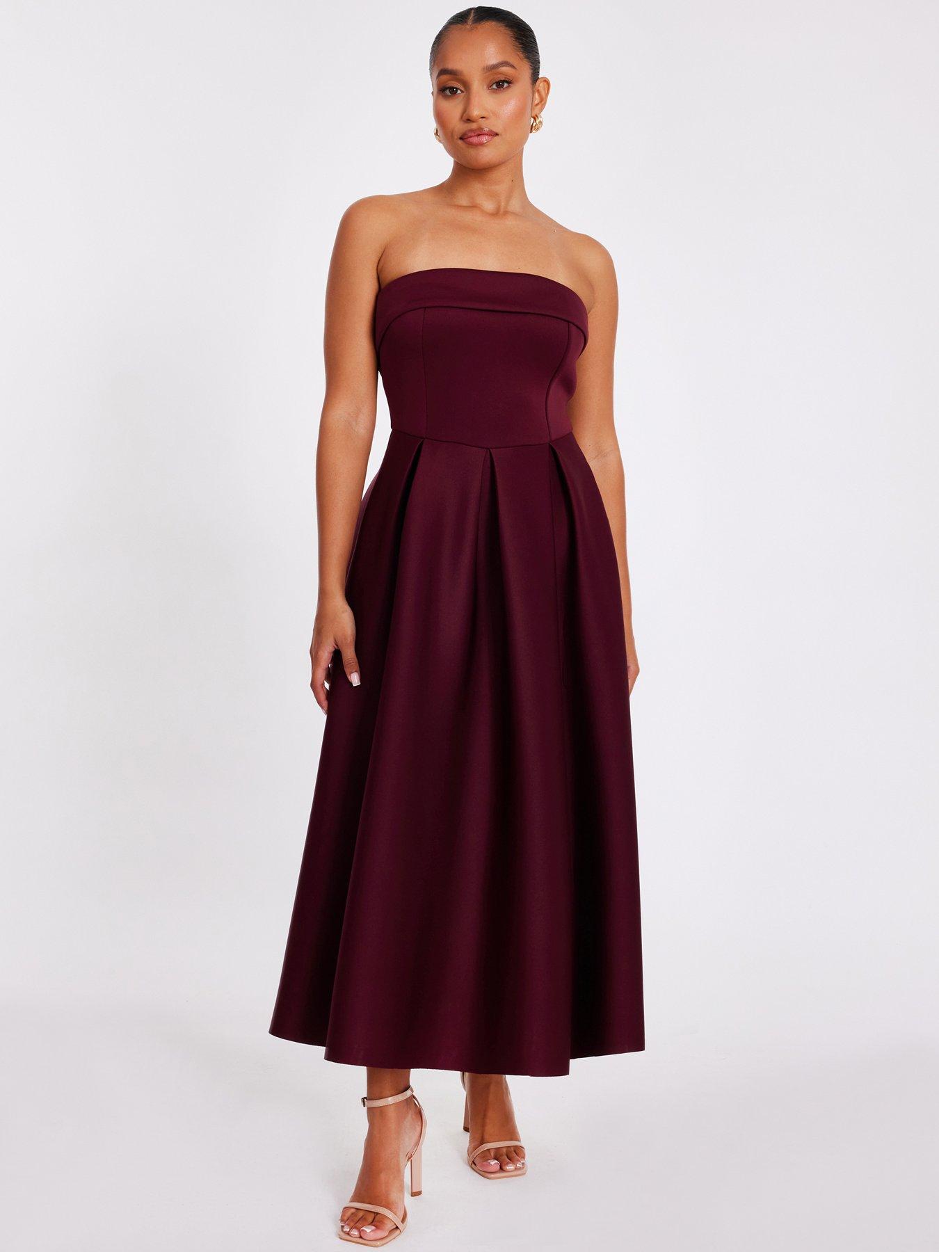 undefined Petite Dark Red Bandeau Skater Dress
