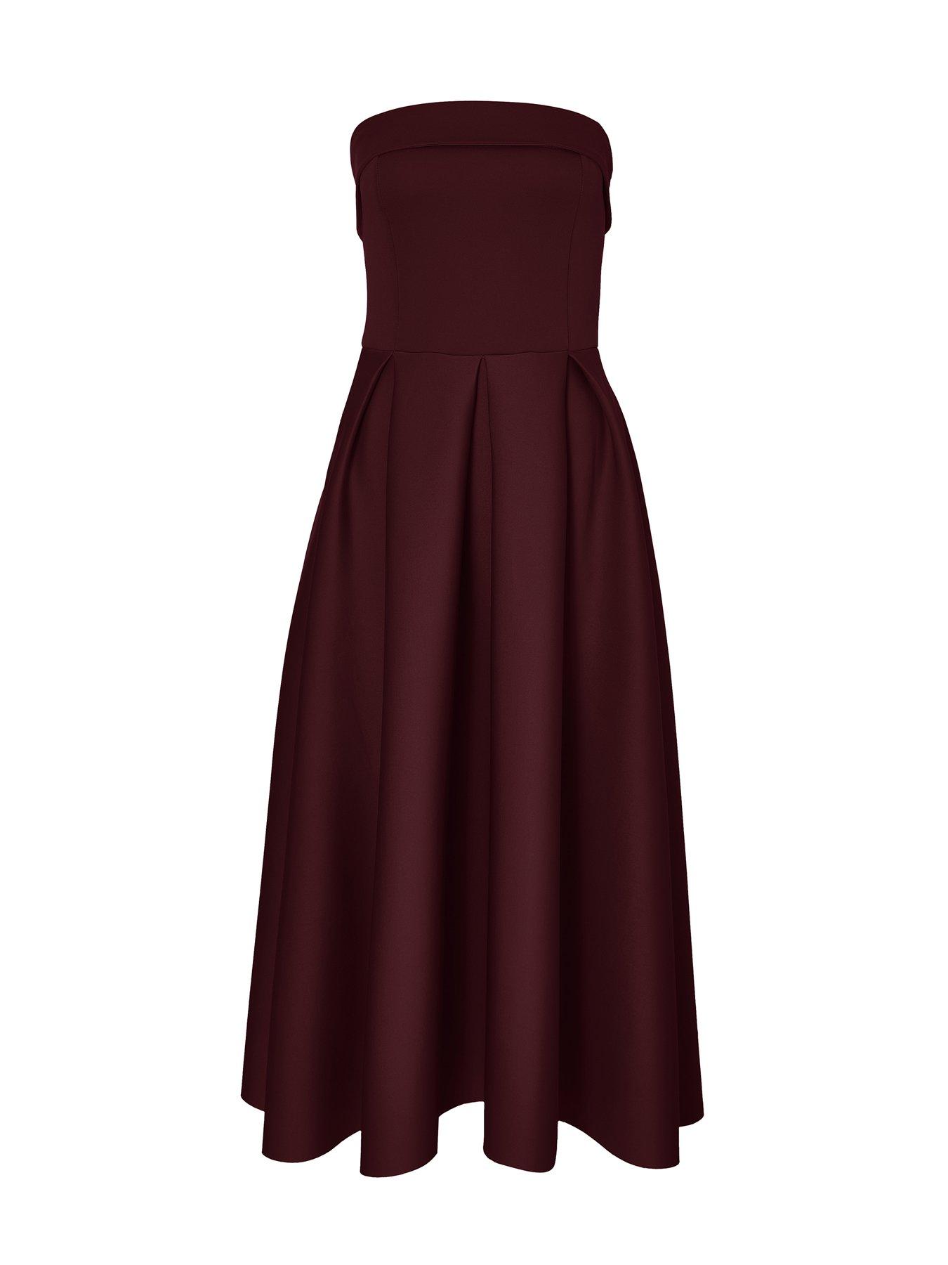 Image 5 of 6 of Quiz Petite Dark Red Bandeau Skater Dress
