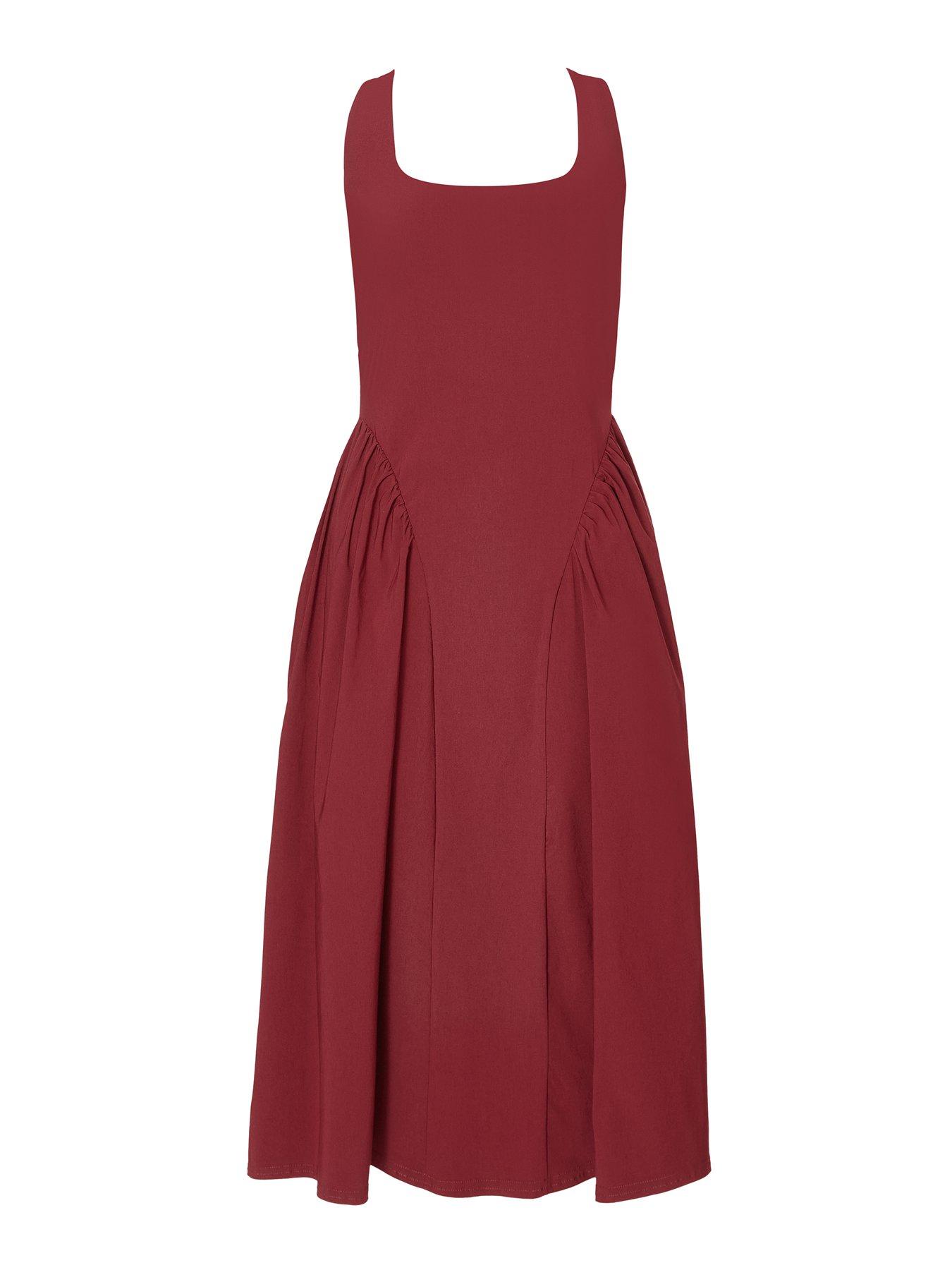 Image 5 of 6 of Quiz Petite Dark Red Ruched Side Midaxi Dress
