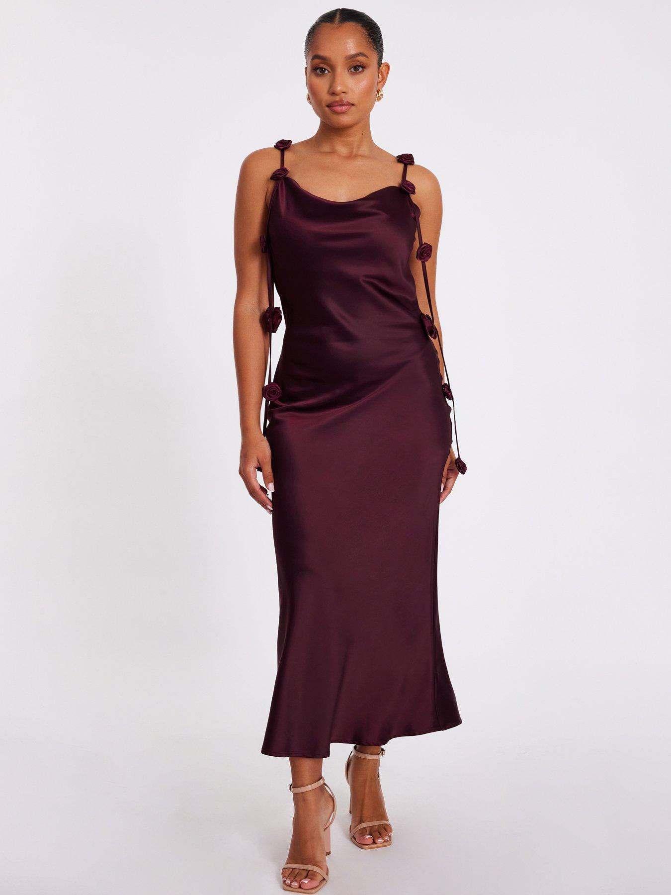 undefined Petite Dark Red Satin Midaxi Dress