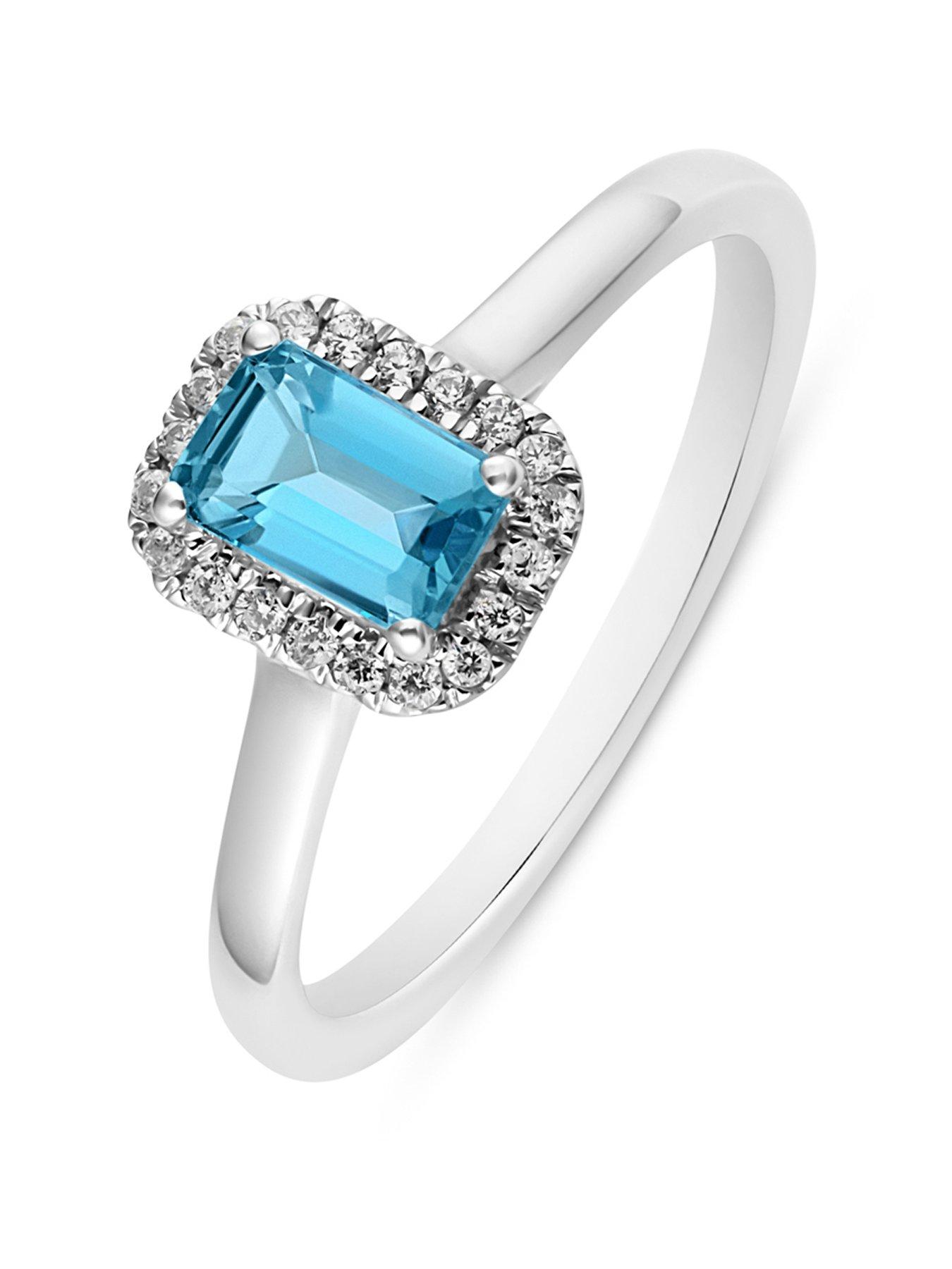 Love DIAMOND Swiss Blue Topaz  &  0.10ct Natural Diamond Halo Ring