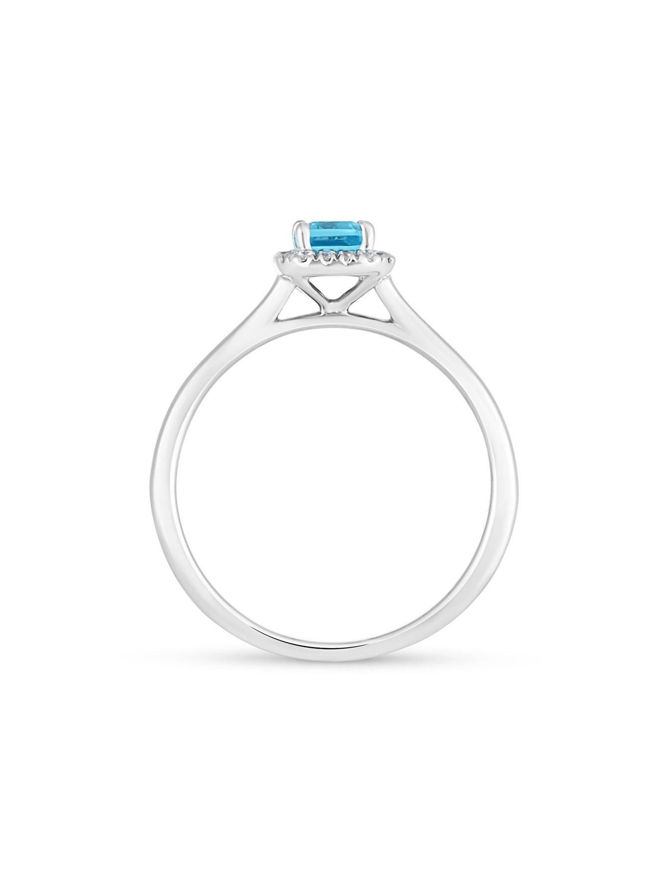 Image 2 of 5 of Love DIAMOND Swiss Blue Topaz Emerald Cut Halo Ring - One Colour