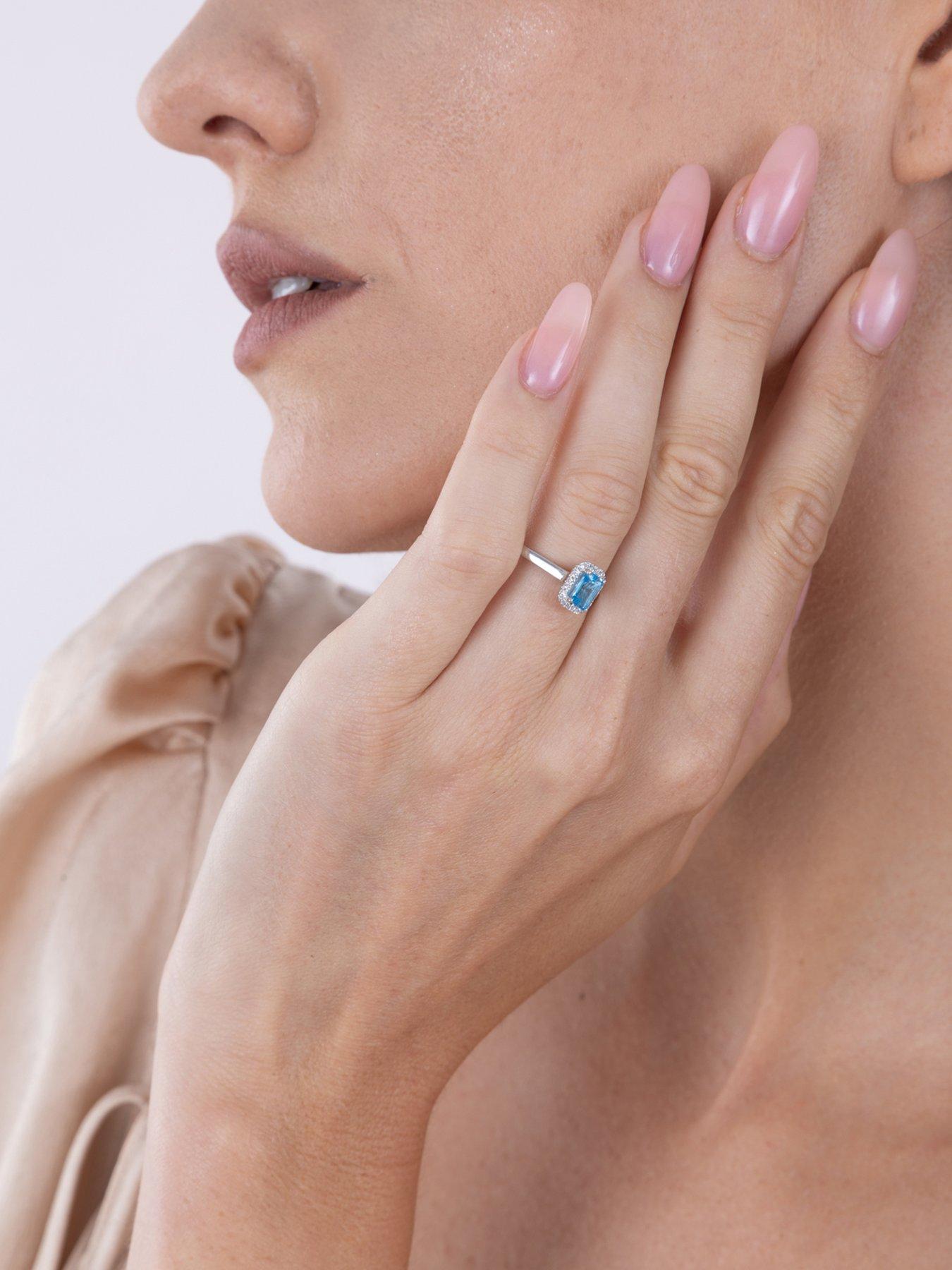 Image 5 of 5 of Love DIAMOND Swiss Blue Topaz Emerald Cut Halo Ring - One Colour