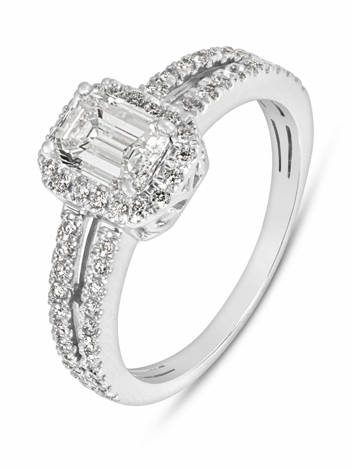 Image 1 of 5 of Love DIAMOND 1.00ct Emerald Cut Diamond Halo Engagement Ring Lab Grown