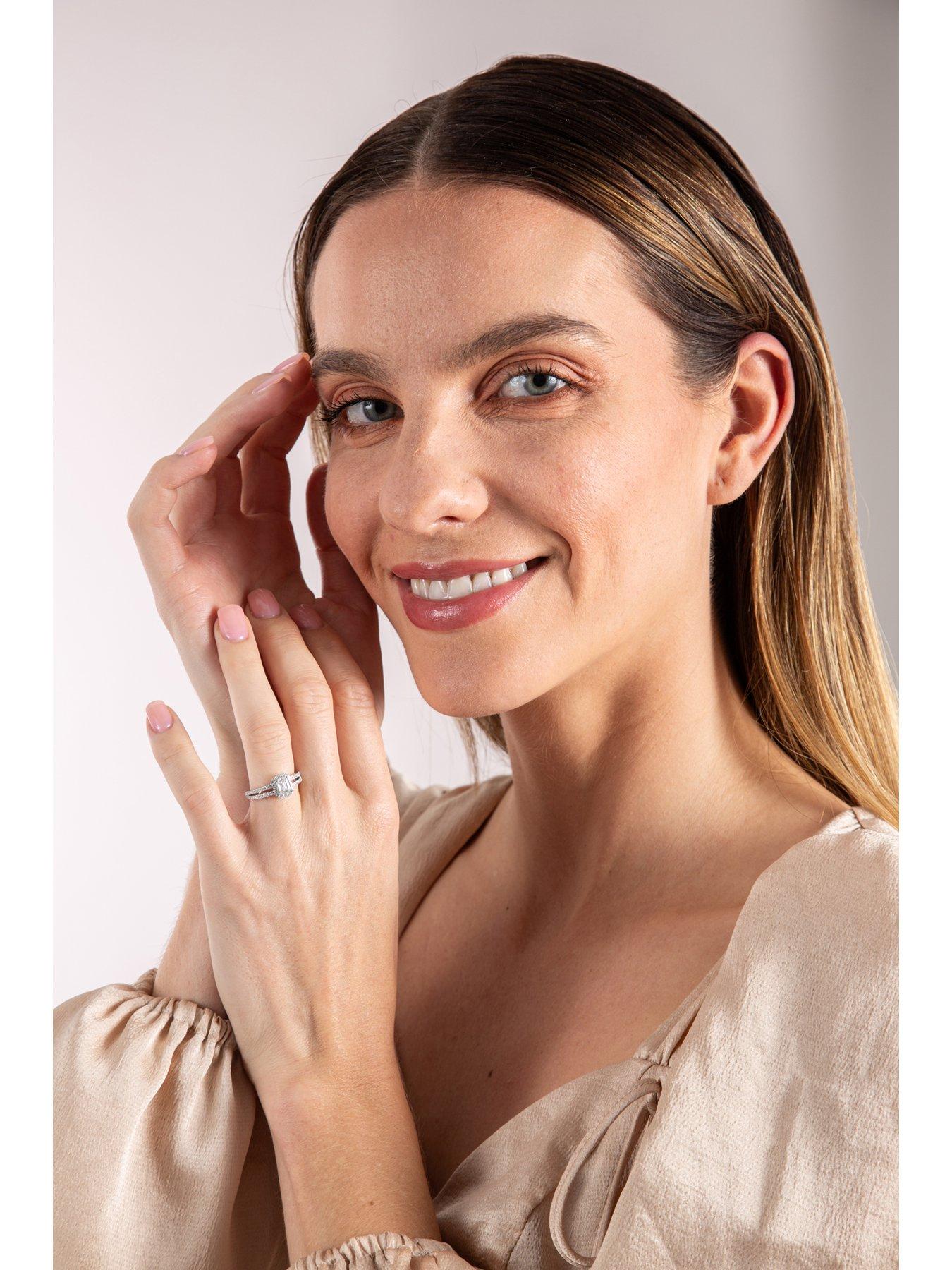  image of love-diamond-100ct-emerald-cut-diamond-halo-engagement-ring-lab-grown