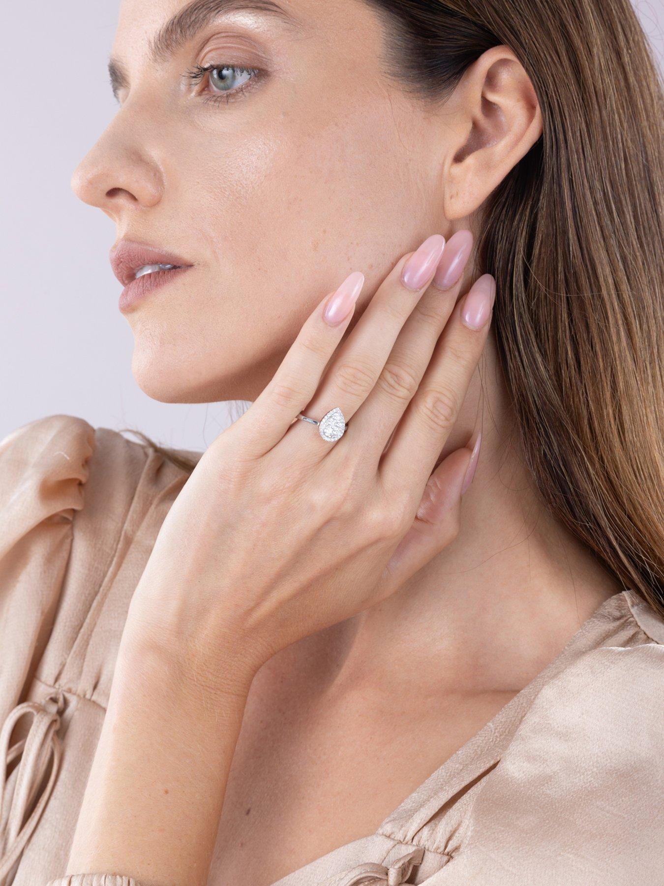 Image 4 of 5 of Love DIAMOND Pear Shaped Big Look Cluster Solitaire Look Ring - One Colour
