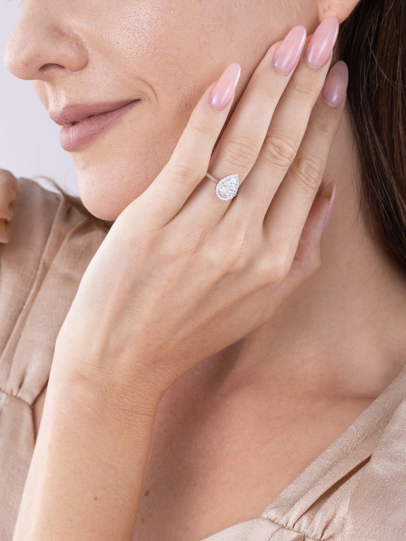 Image 5 of 5 of Love DIAMOND Pear Shaped Big Look Cluster Solitaire Look Ring - One Colour