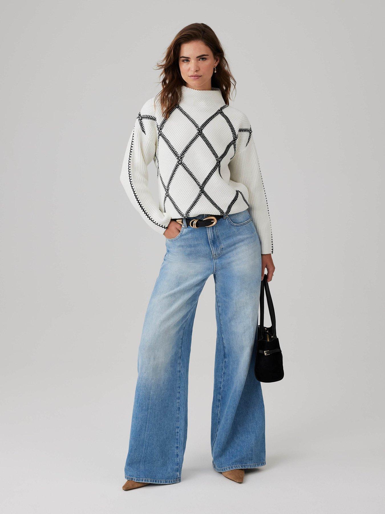  image of mint-velvet-cream-diamond-stitch-jumper-white