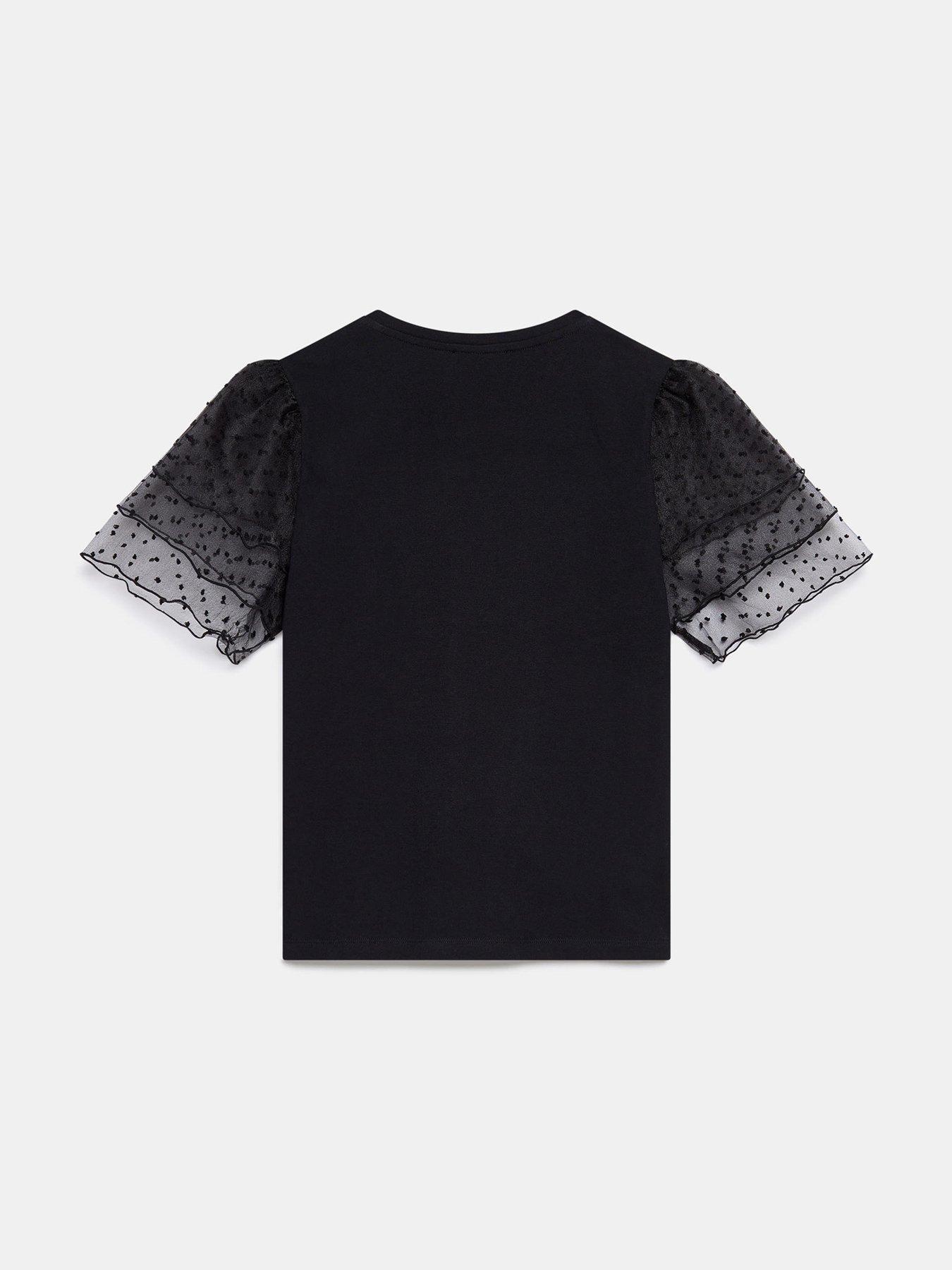 Image 6 of 6 of Mint Velvet Tulle Sleeve T-Shirt - Black