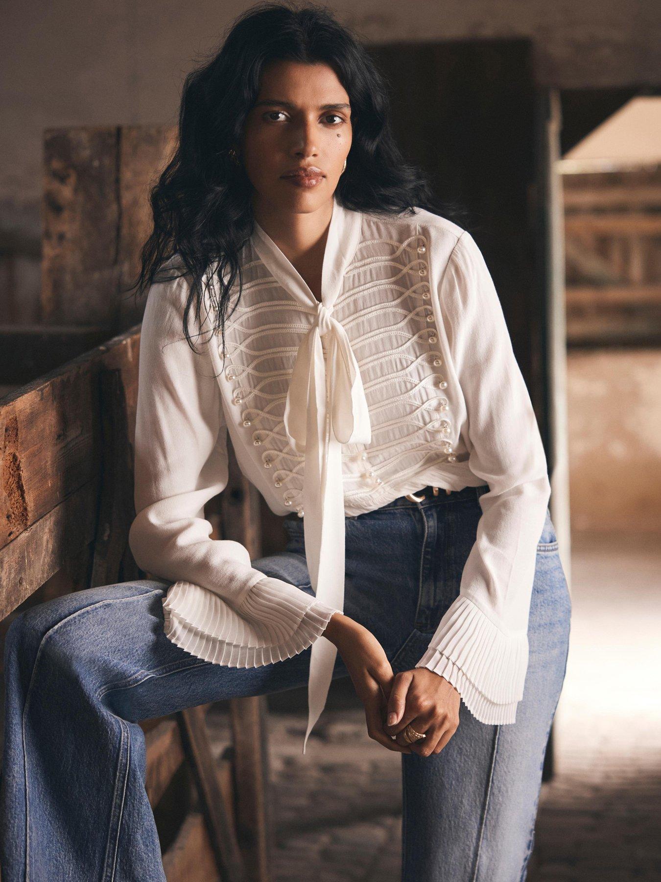undefined Ivory Military Detail Blouse - White