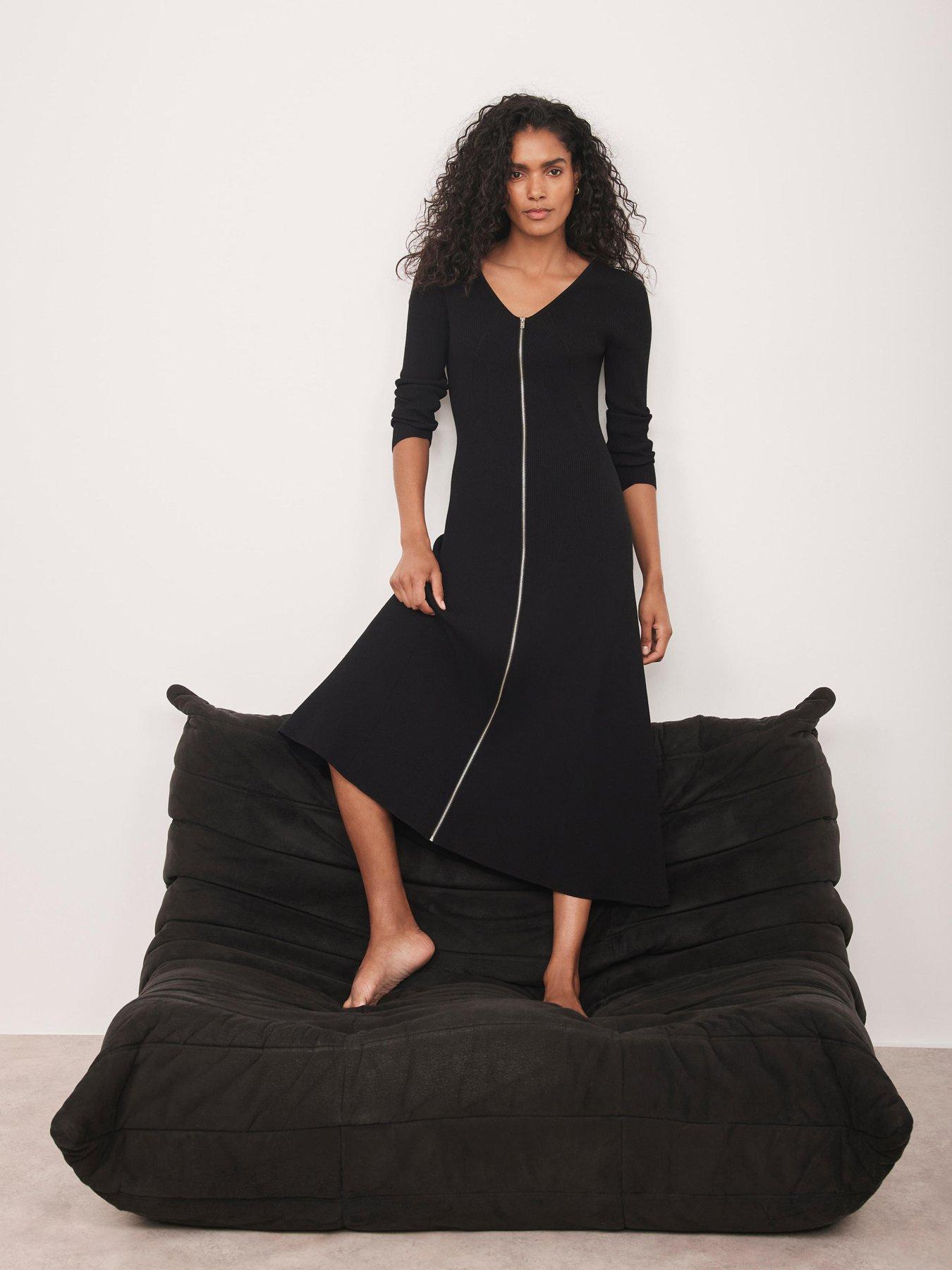 undefined Black Zip Front Knit Dress