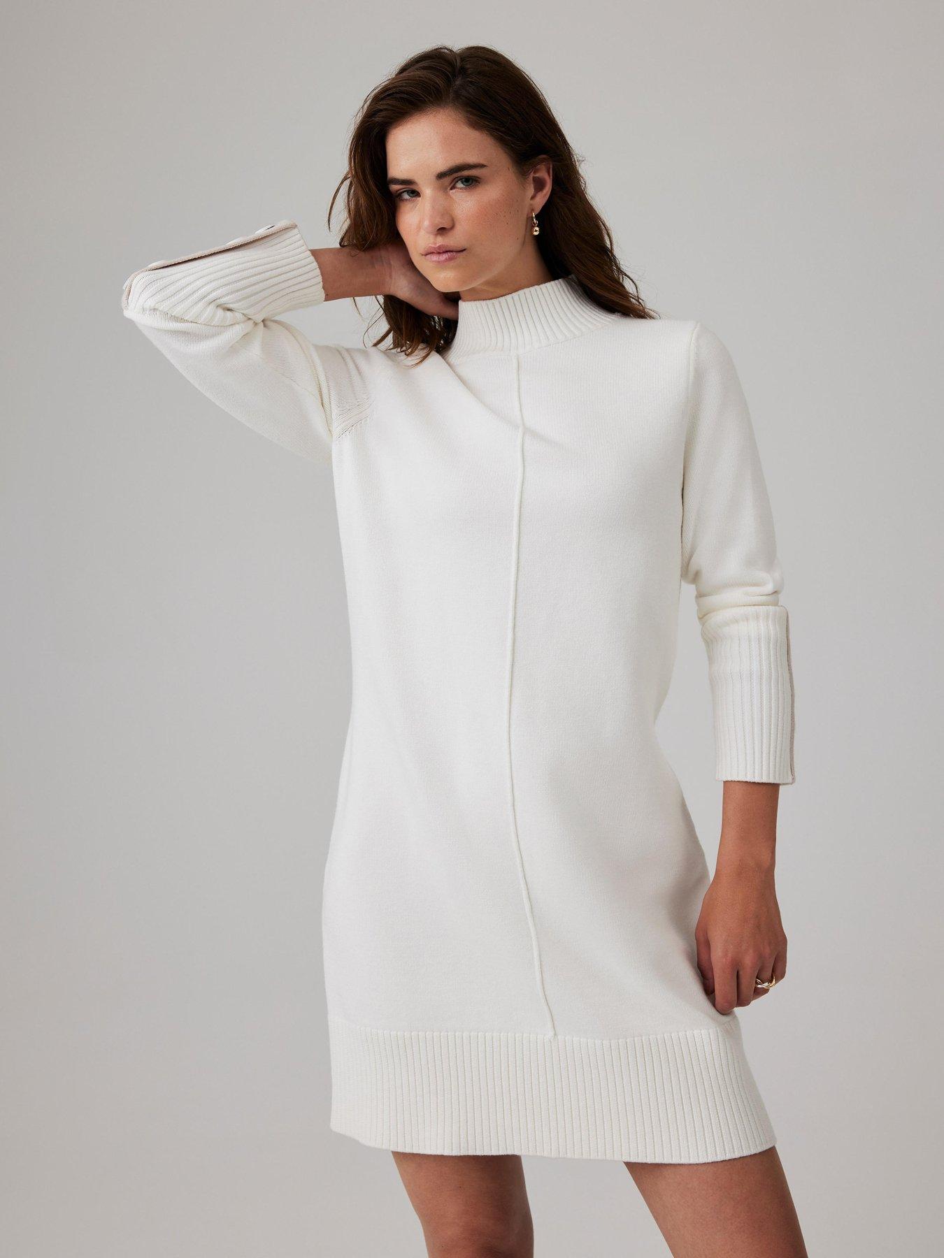 undefined Ivory Knit Contrast Cuff Dress