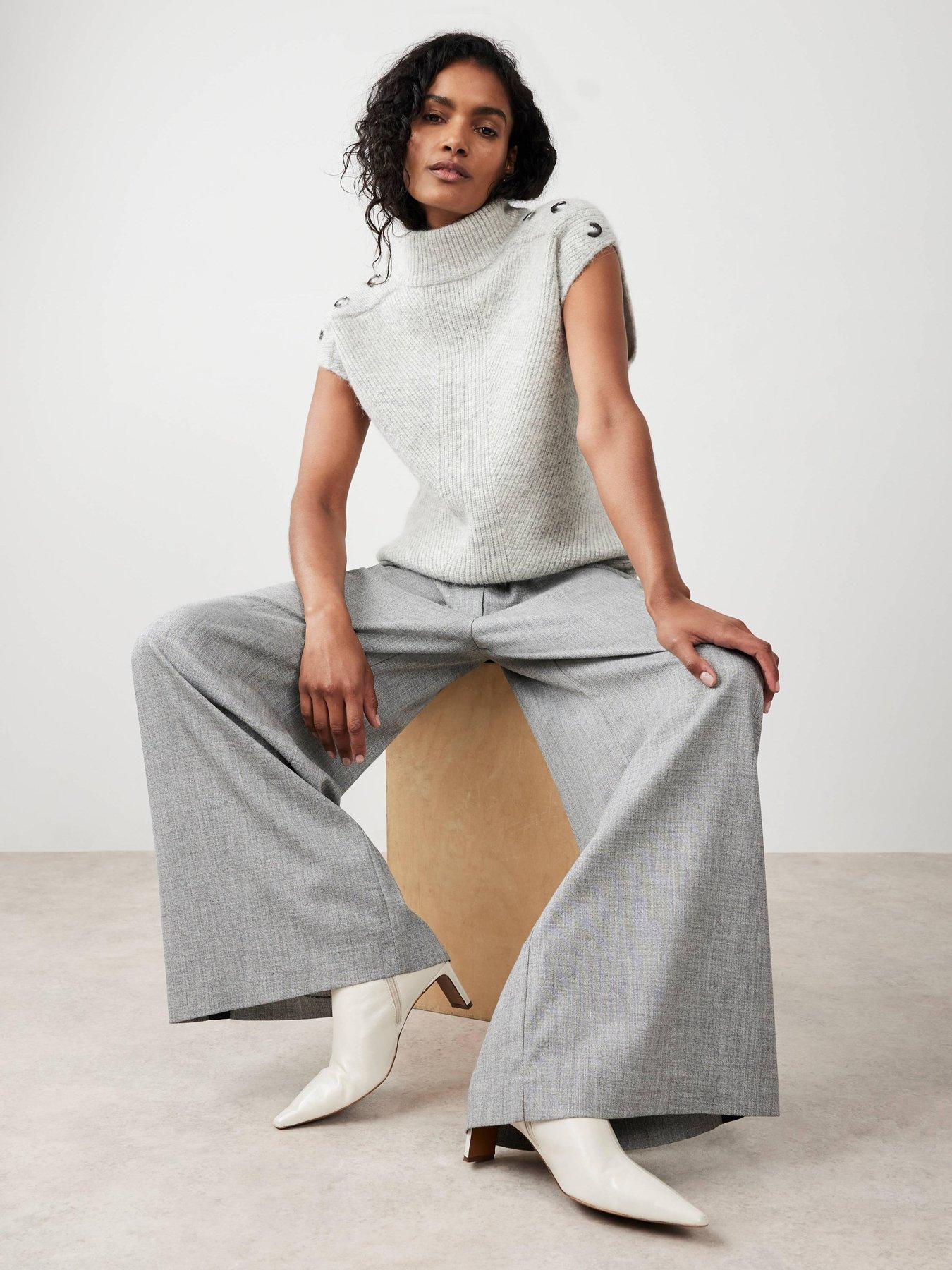 undefined Silver Grey Button Wool Top