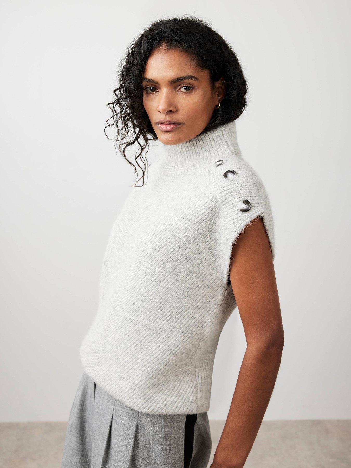 Image 2 of 6 of Mint Velvet Silver Button Wool Top - Grey