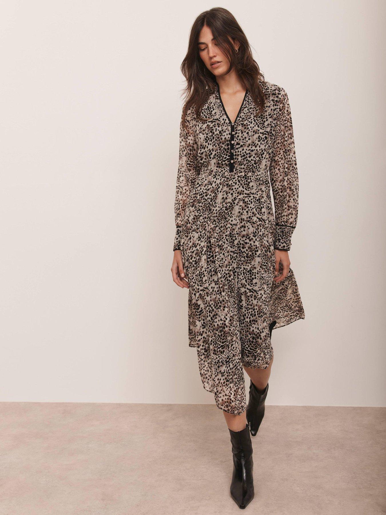 undefined Animal Print Asymmetric Dress - Brown
