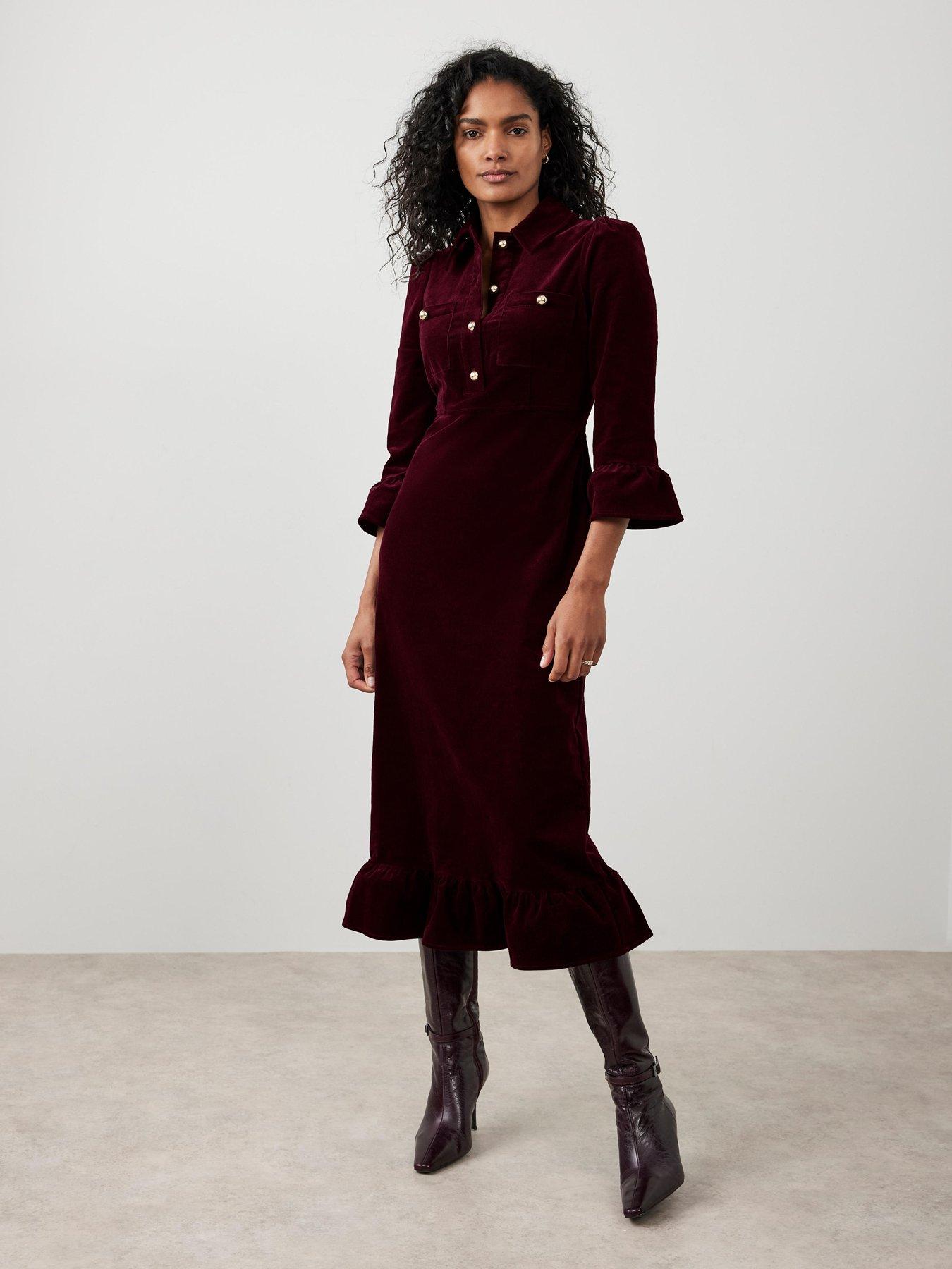 undefined Burgundy Cord Midi Dress