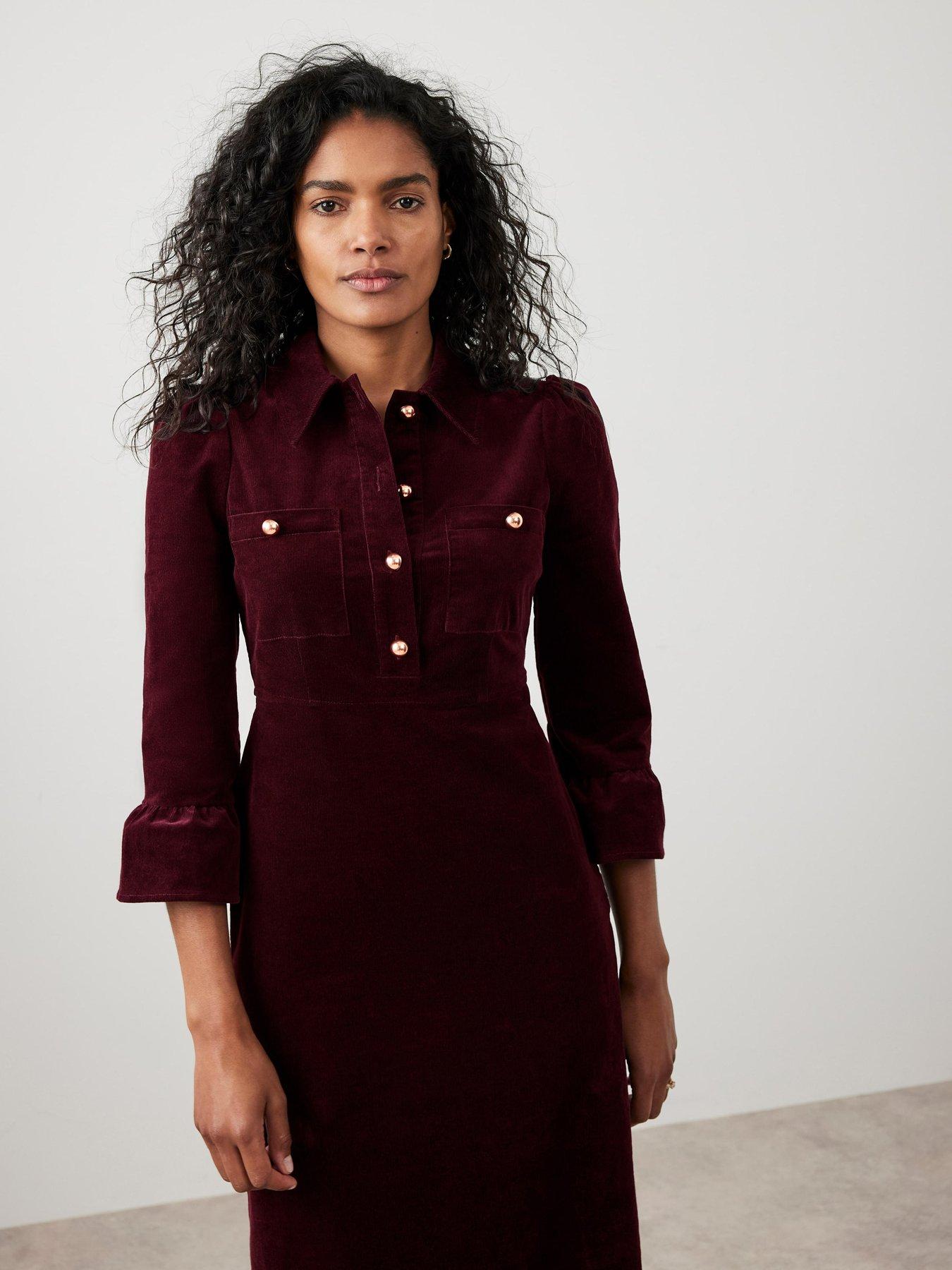 Image 3 of 6 of Mint Velvet Burgundy Cord Midi Dress - Red