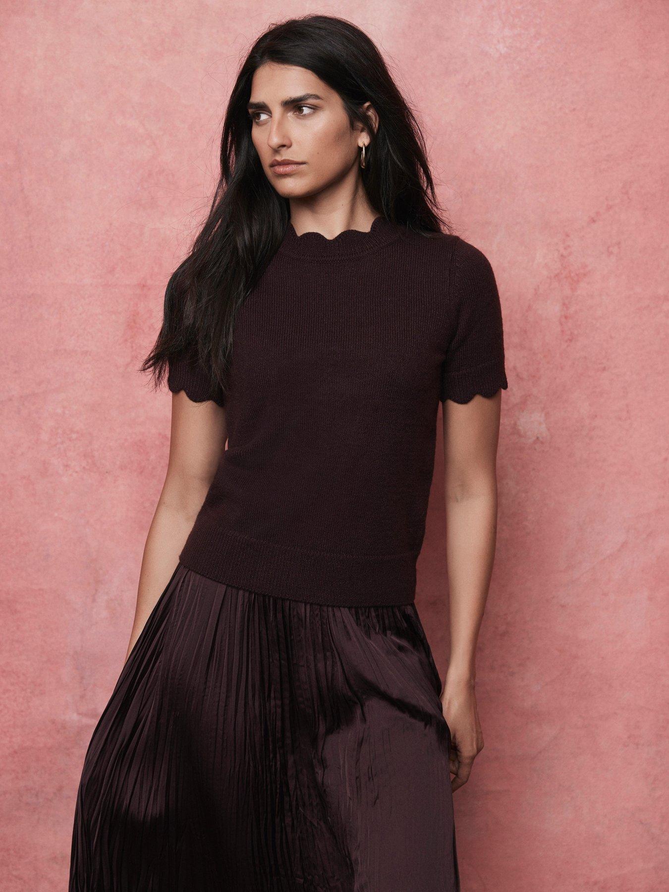 undefined Bordeaux Scallop Knit Top - Red