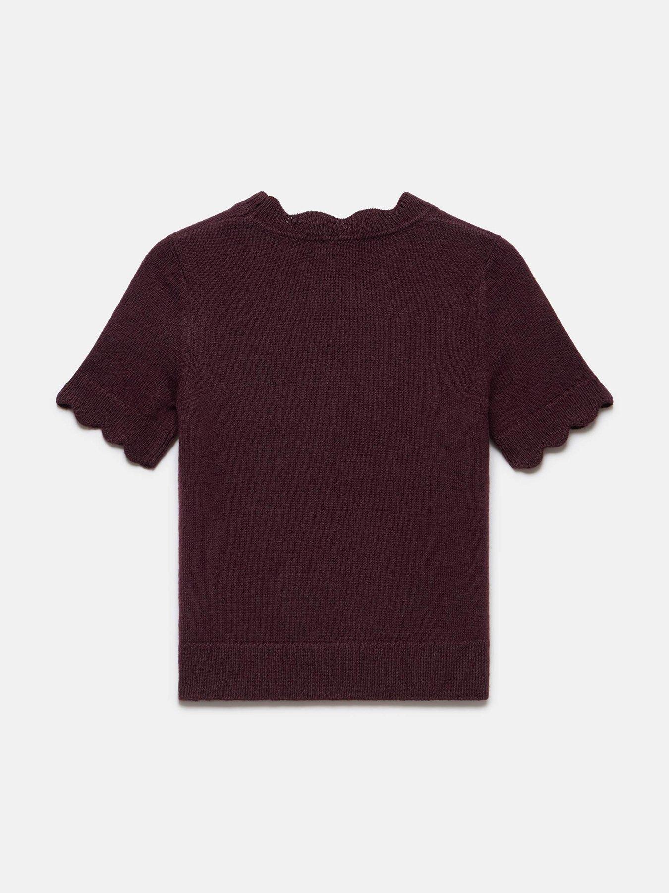 Image 6 of 6 of Mint Velvet Bordeaux Scallop Knit Top - Red