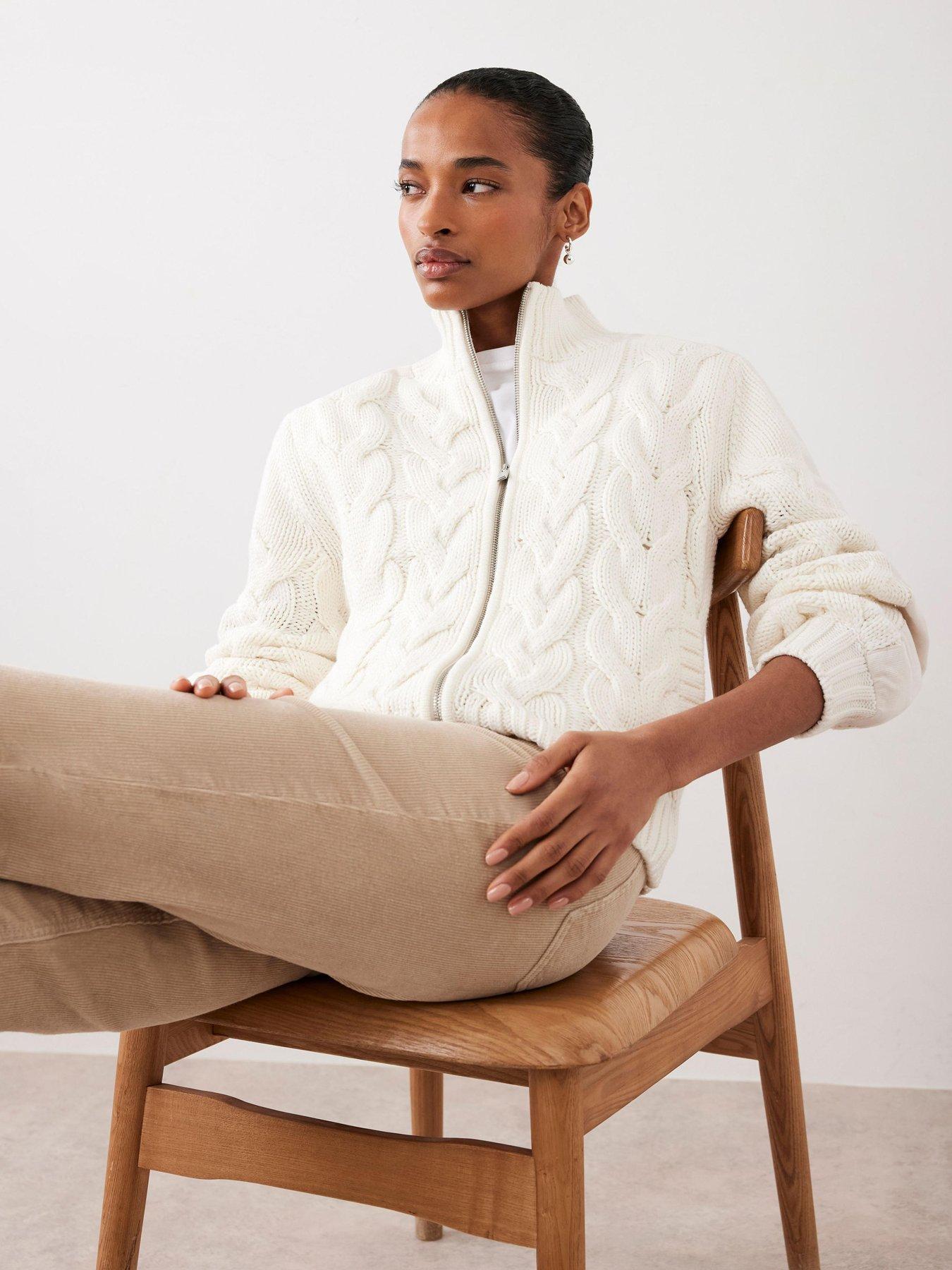 Image 3 of 6 of Mint Velvet Cable Bomber Jacket - Cream