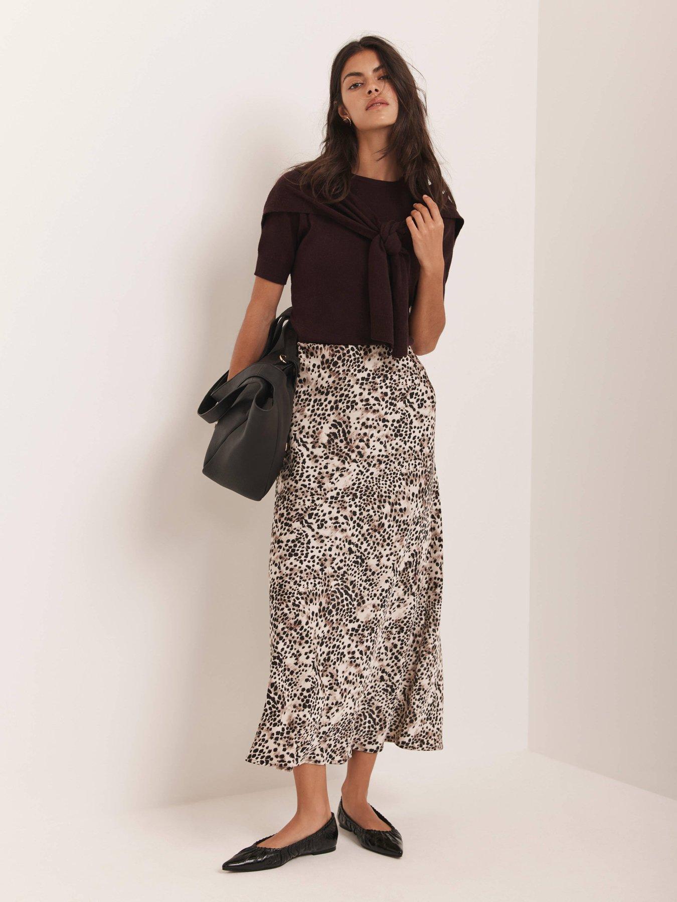 Mint Velvet Animal Print Slip Skirt - Beige