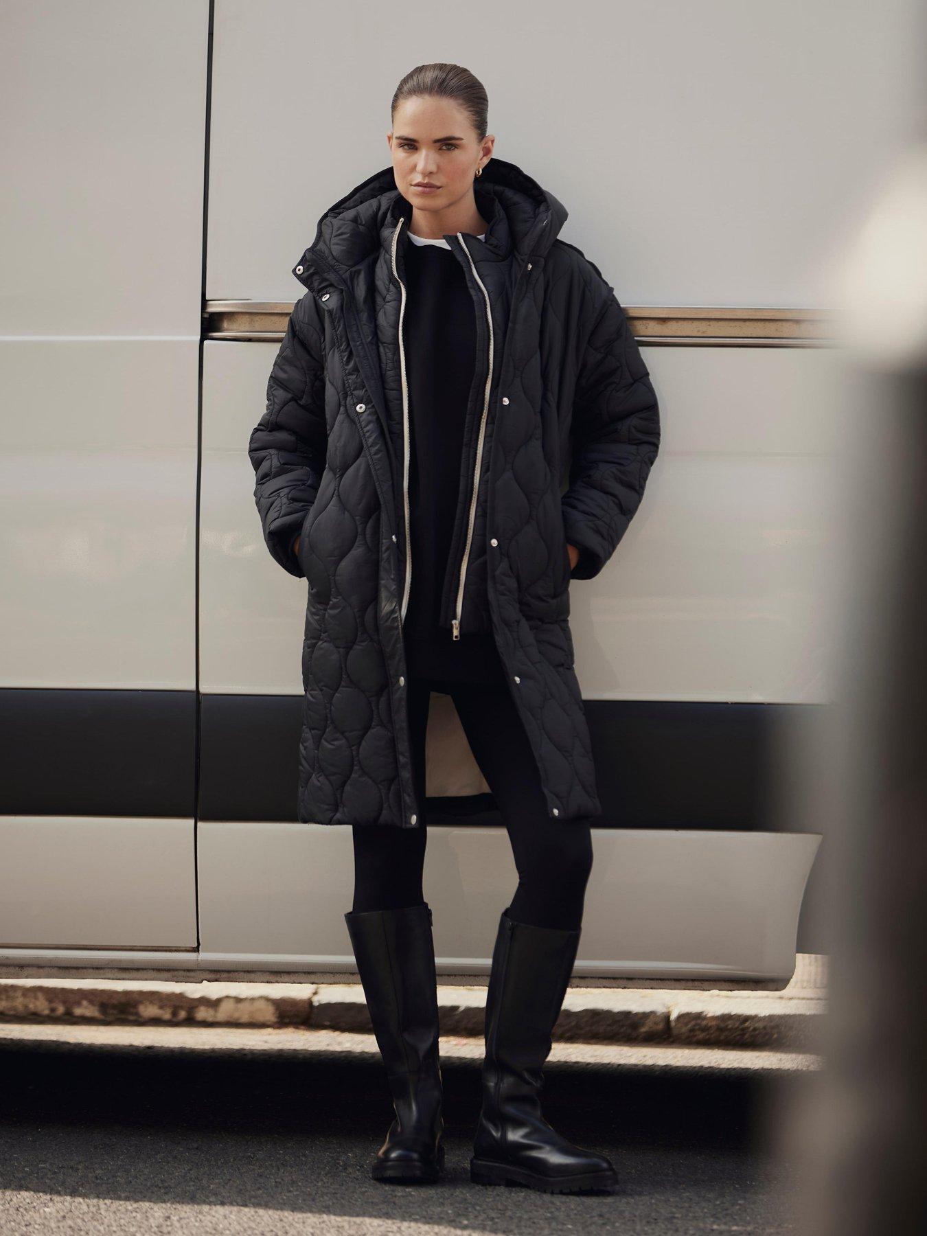 Image 1 of 6 of Mint Velvet Double Layer Parka - Black