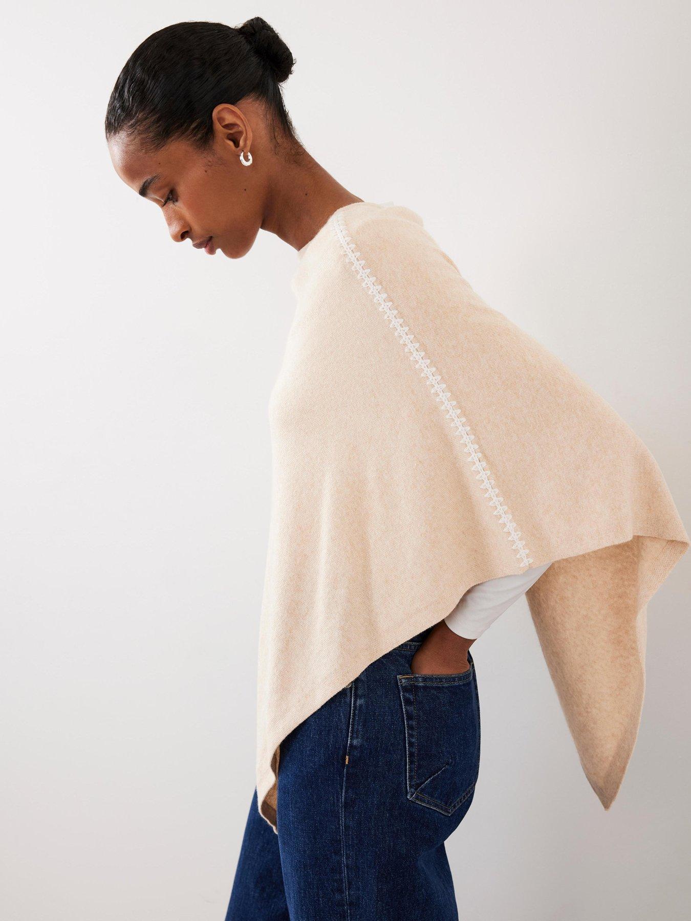 undefined Neutral Whipstitch Poncho - Beige