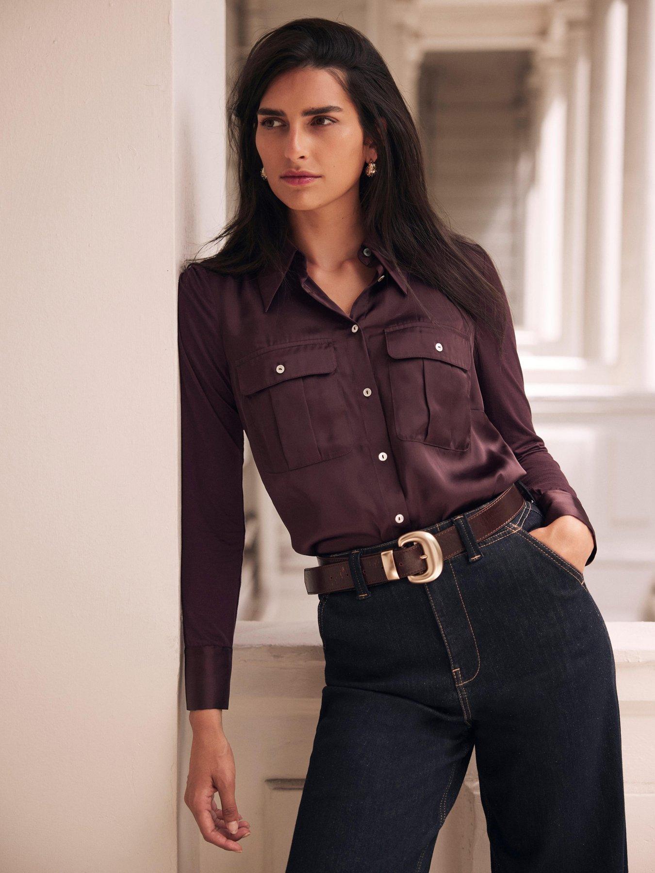 undefined Burgundy Satin Utility Shirt