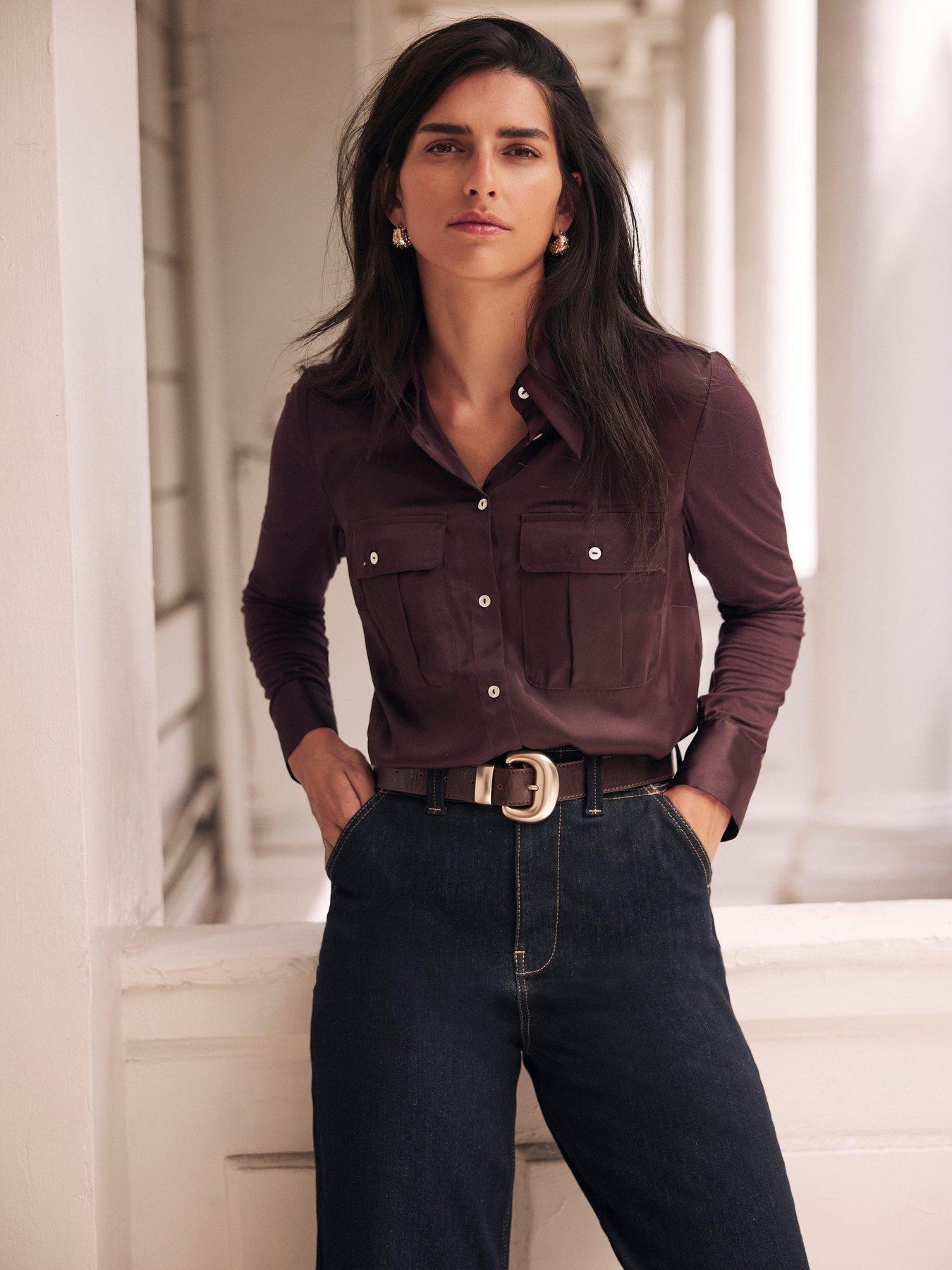 Image 2 of 6 of Mint Velvet Satin Utility Shirt - Burgundy