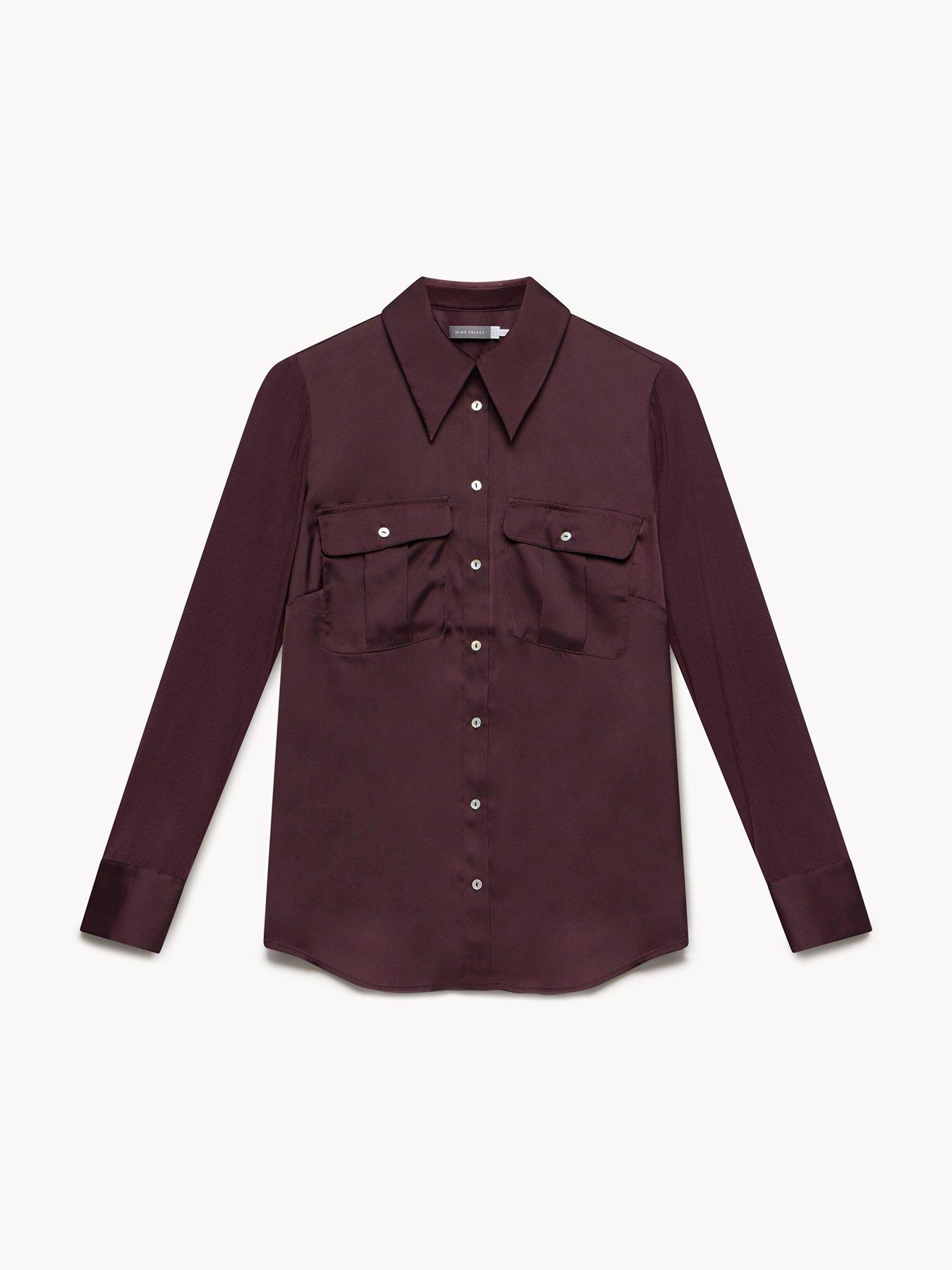 Image 5 of 6 of Mint Velvet Satin Utility Shirt - Burgundy