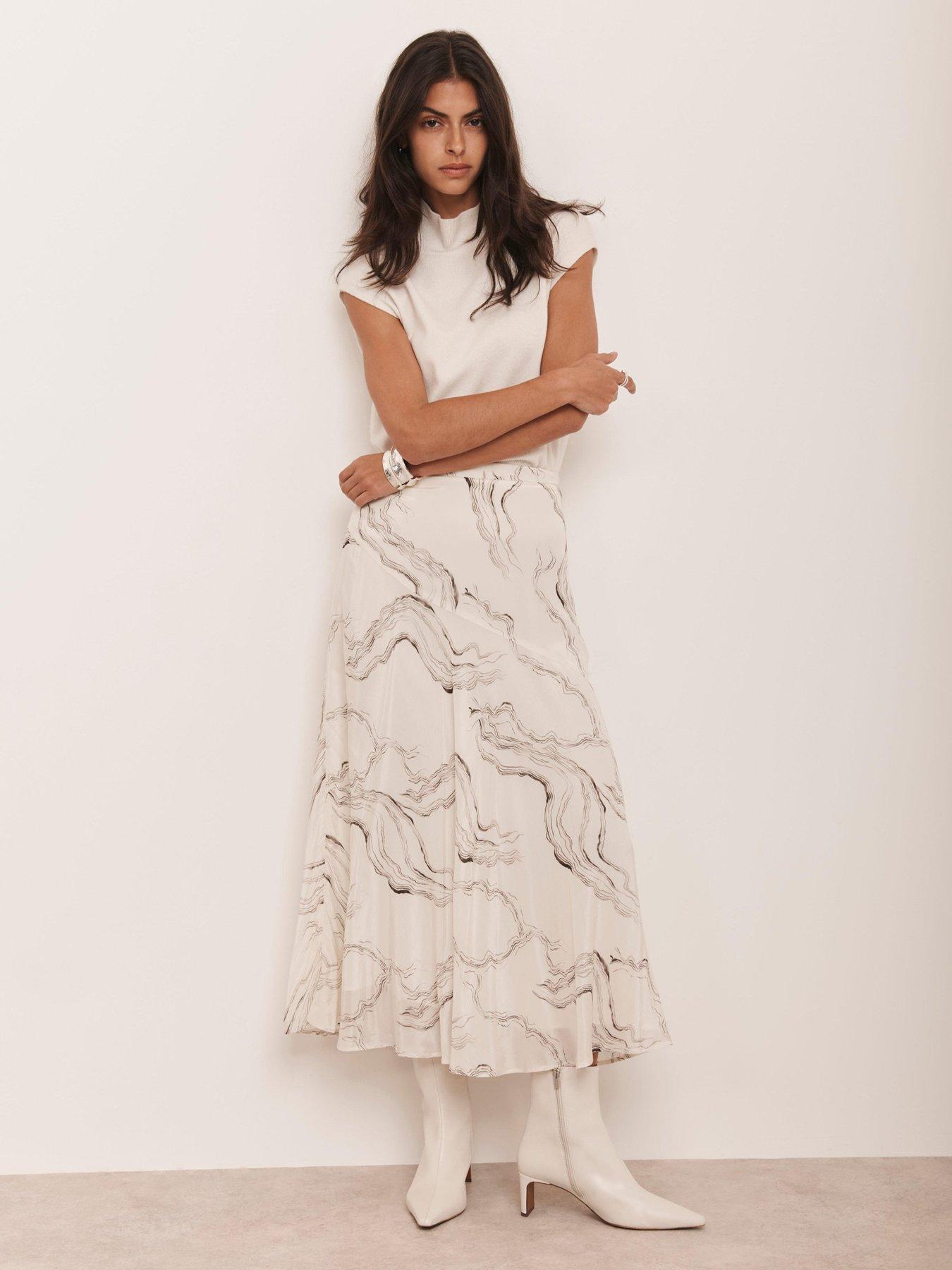 undefined Marble Print Midi Skirt - Cream