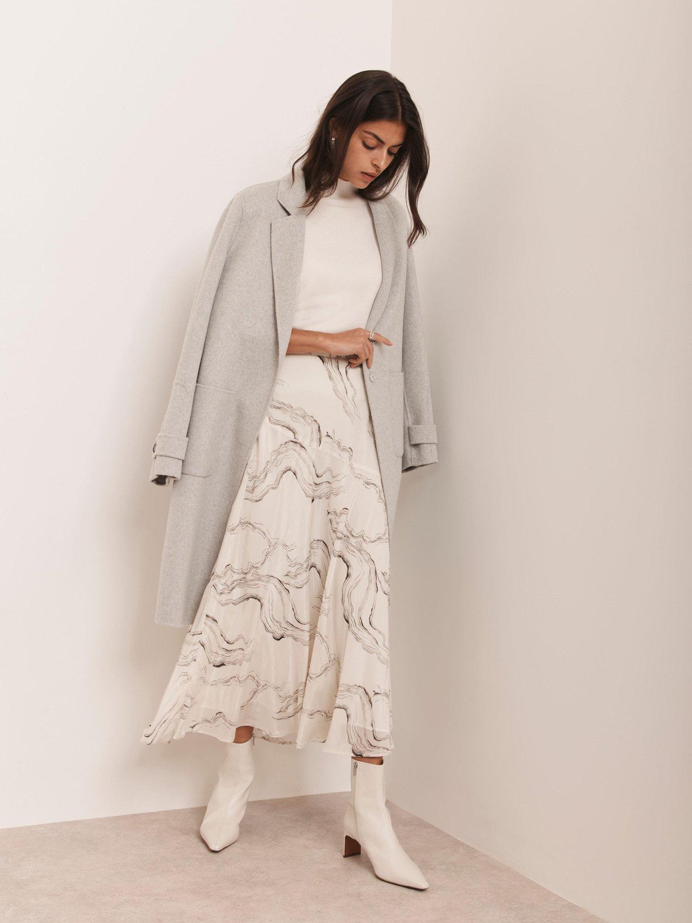 Image 2 of 6 of Mint Velvet Marble Print Midi Skirt - Cream