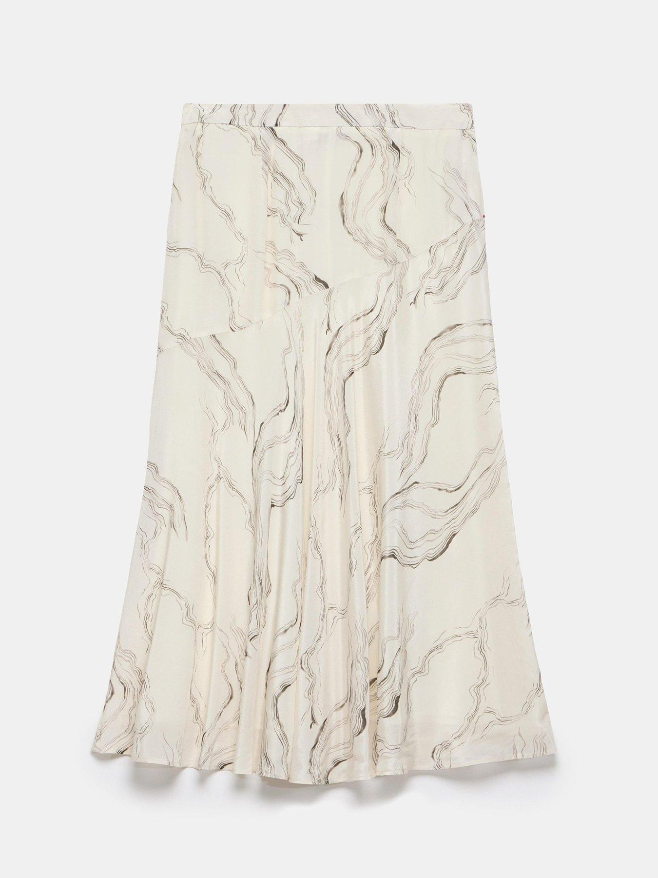 Image 6 of 6 of Mint Velvet Marble Print Midi Skirt - Cream