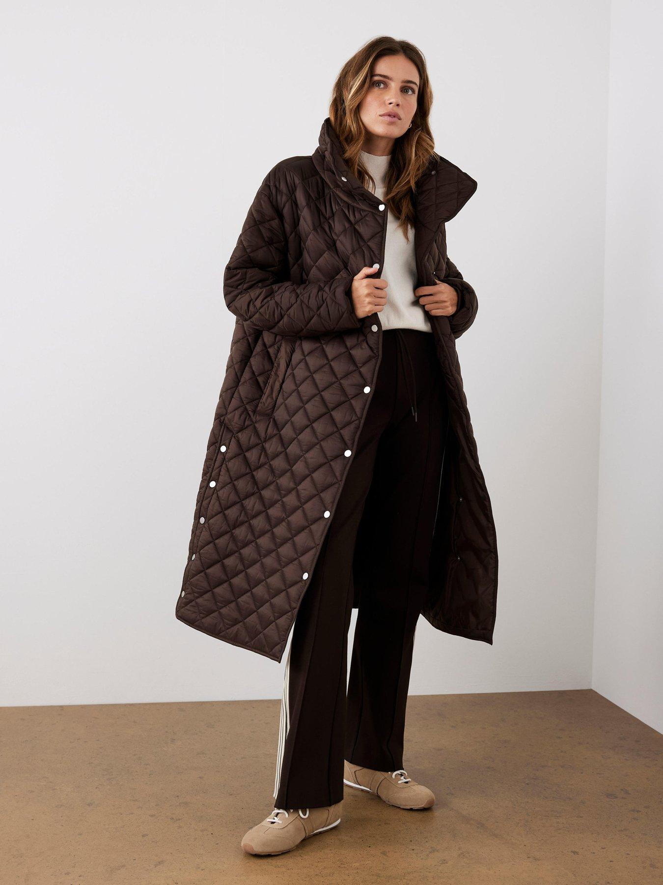 undefined Funnel Neck Coat - Brown