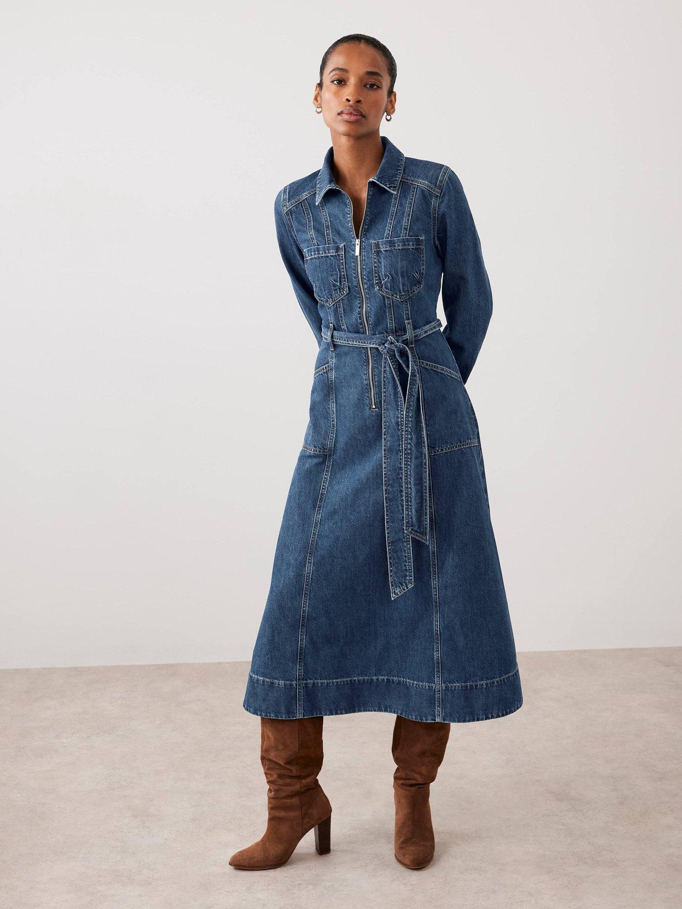undefined Denim Midi Shirt Dress - Blue
