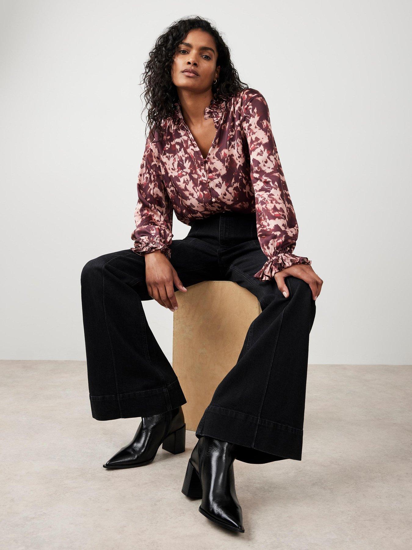 undefined Abstract Print Pleat Blouse - Red