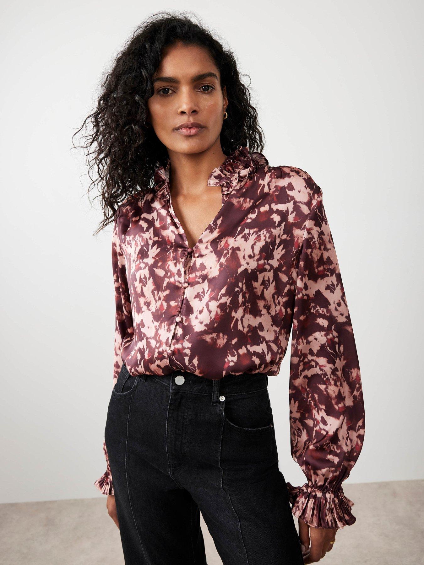 Image 3 of 6 of Mint Velvet Abstract Print Pleat Blouse - Red