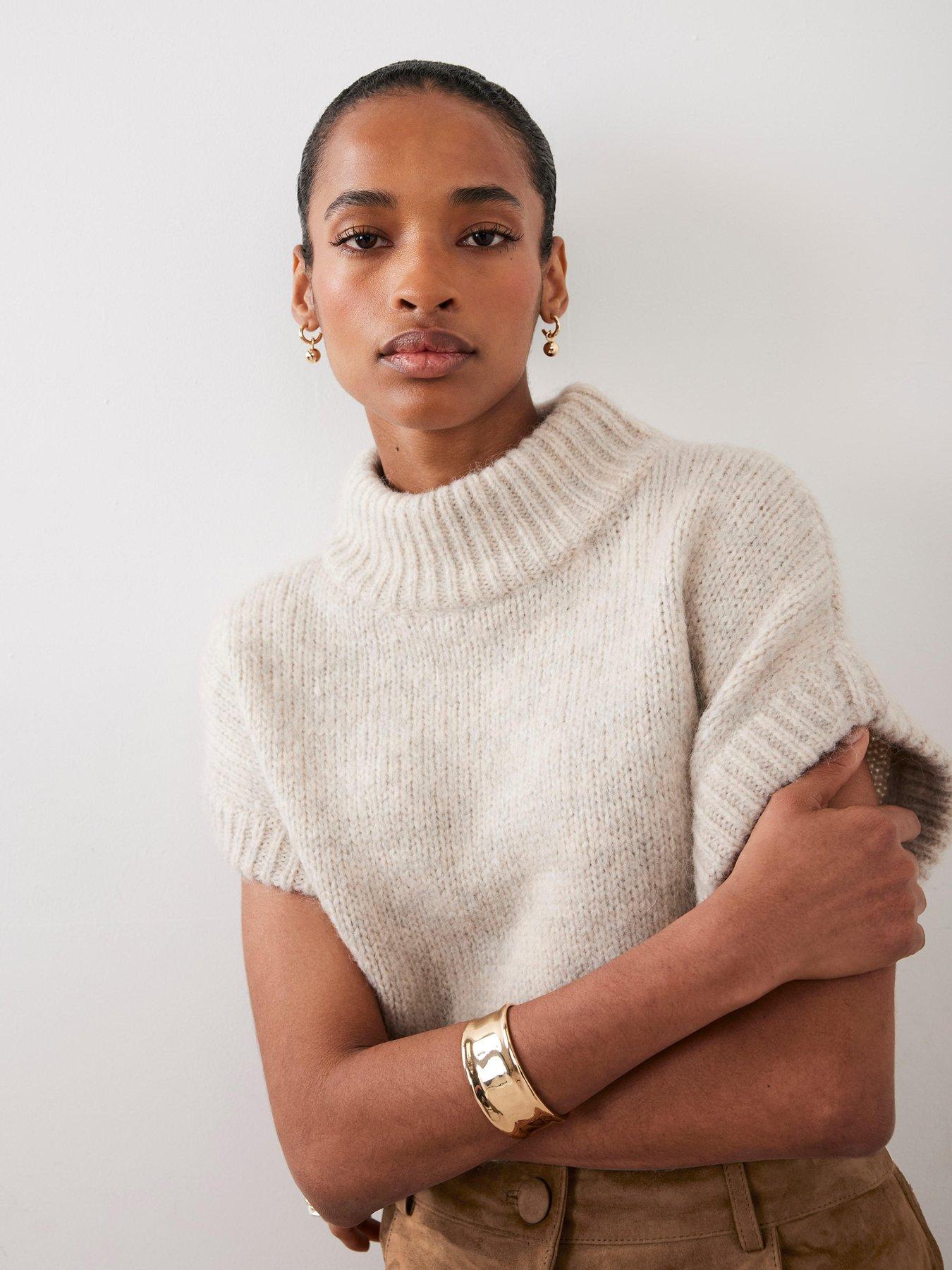 Image 2 of 6 of Mint Velvet Neutral Wool Blend Knit Top - Beige
