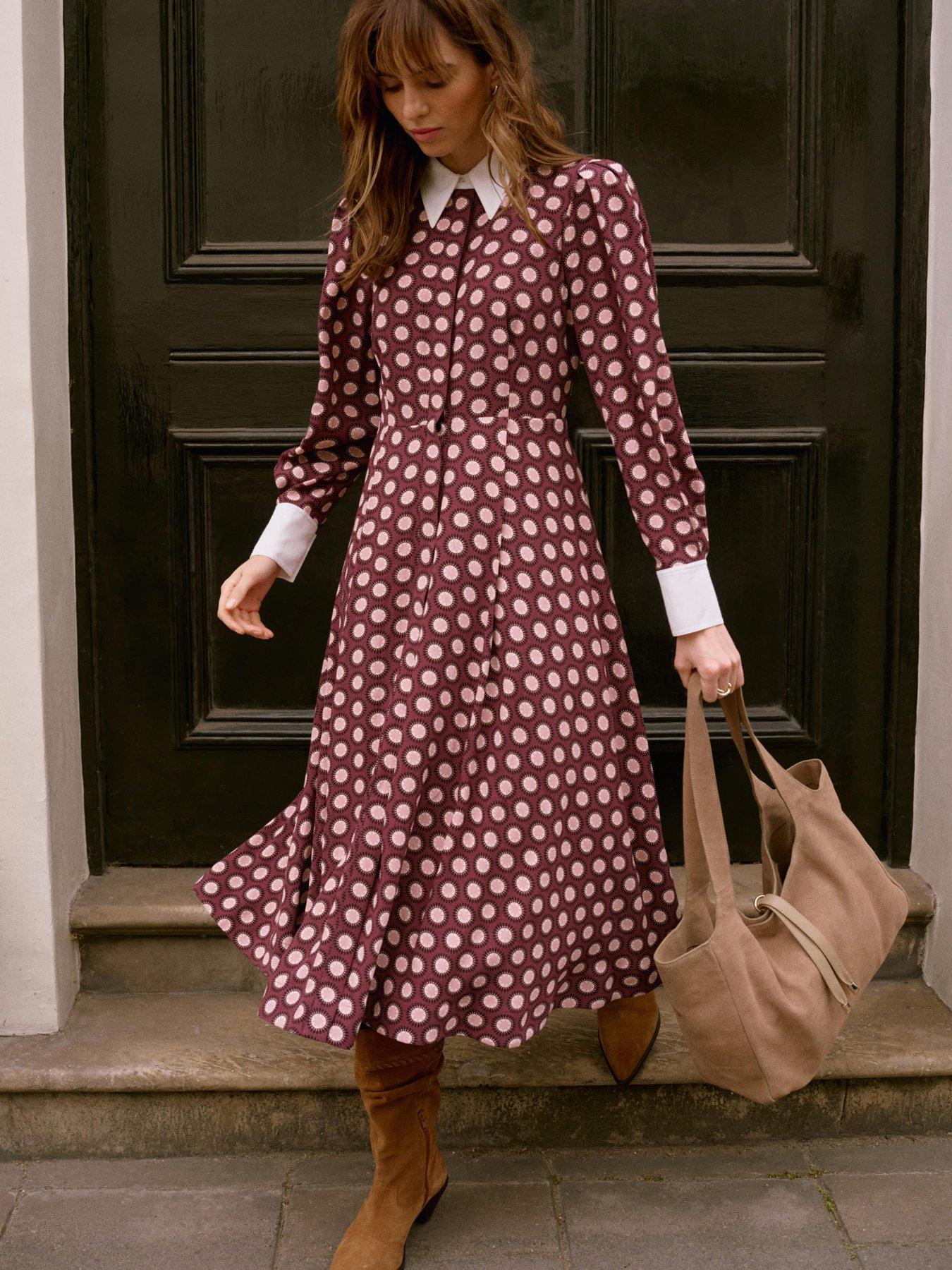undefined Burgundy Star Print Midi Dress