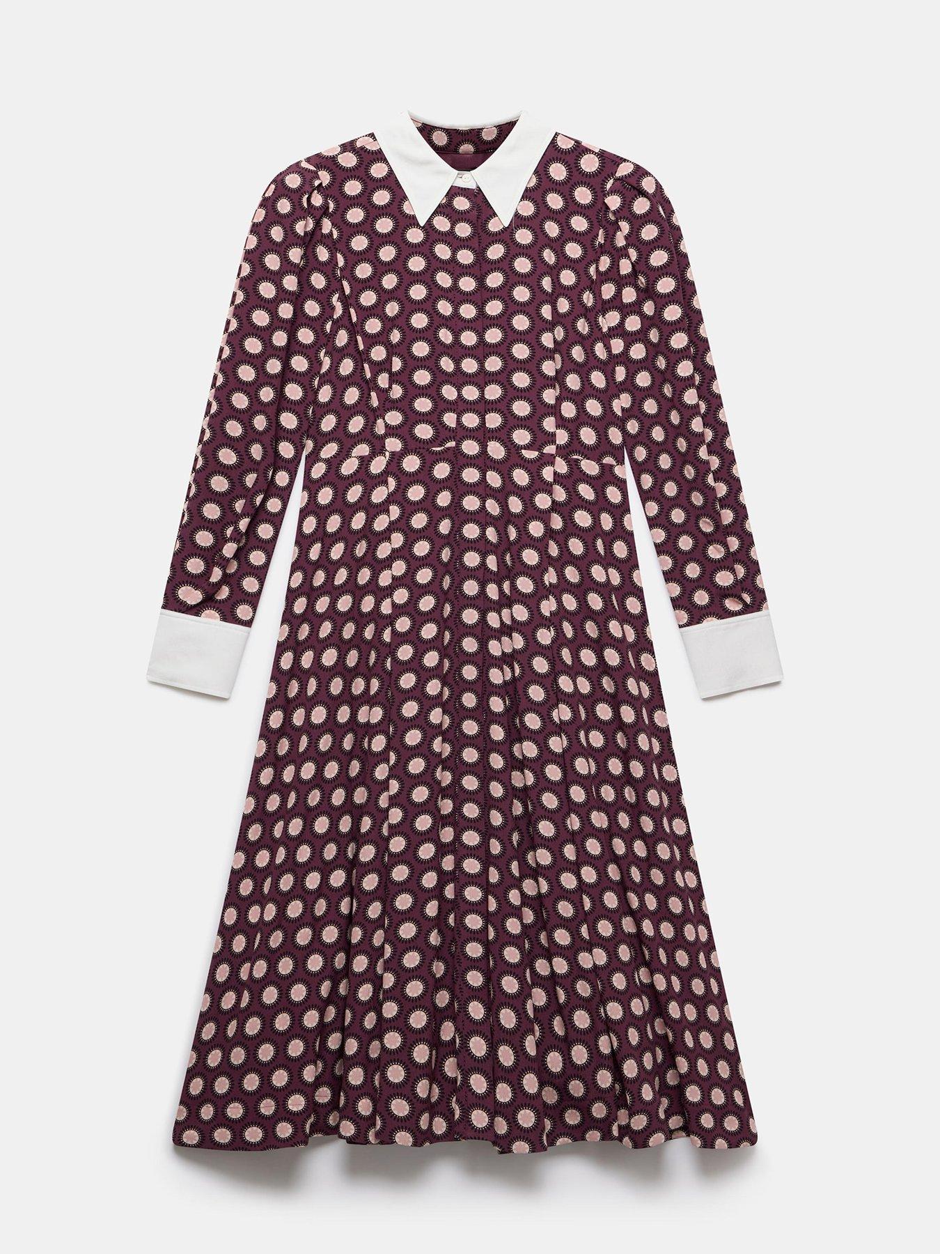 Image 5 of 6 of Mint Velvet Burgundy Star Print Midi Dress - Red