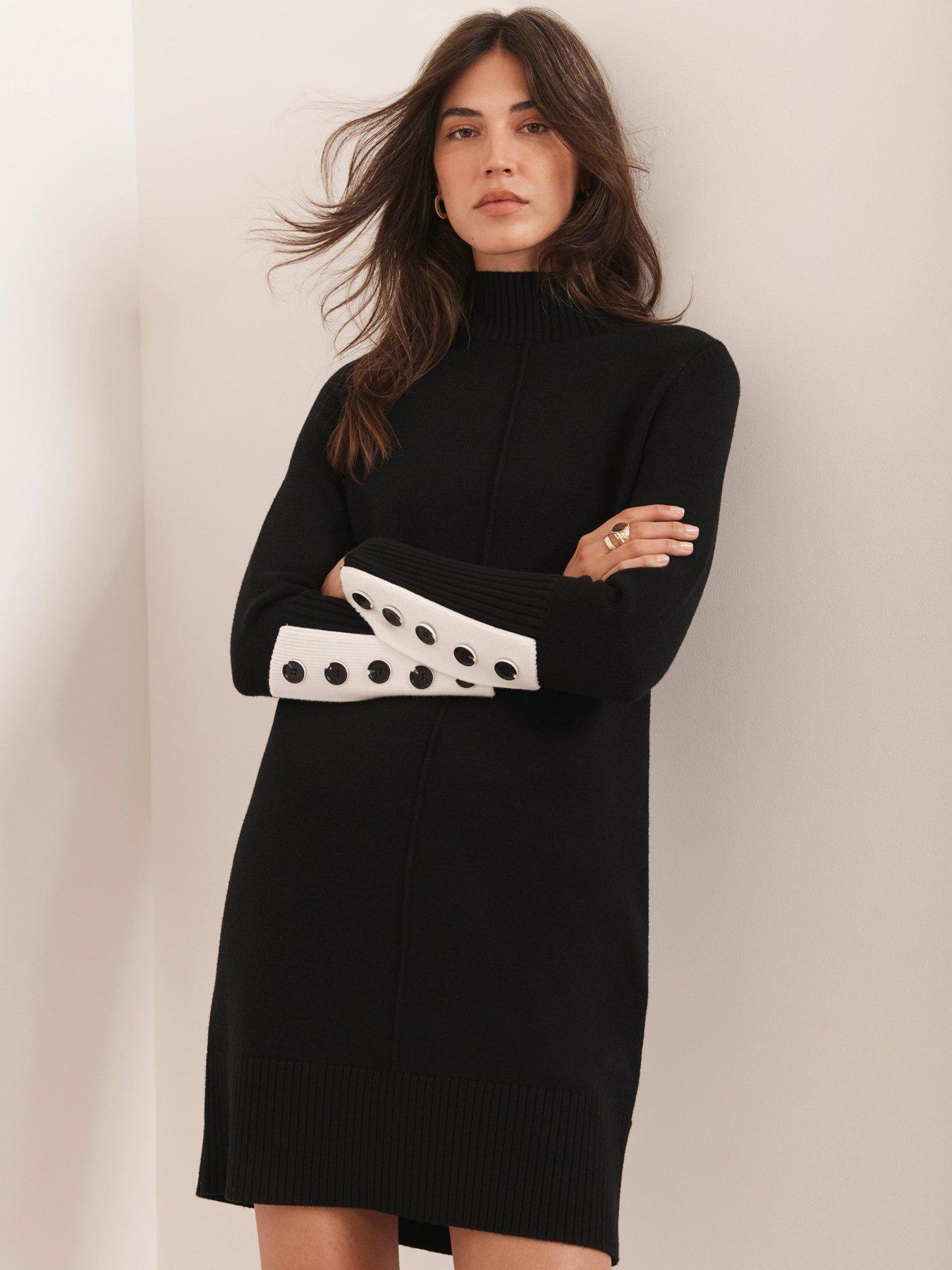 undefined Black Knit Contrast Cuff Dress